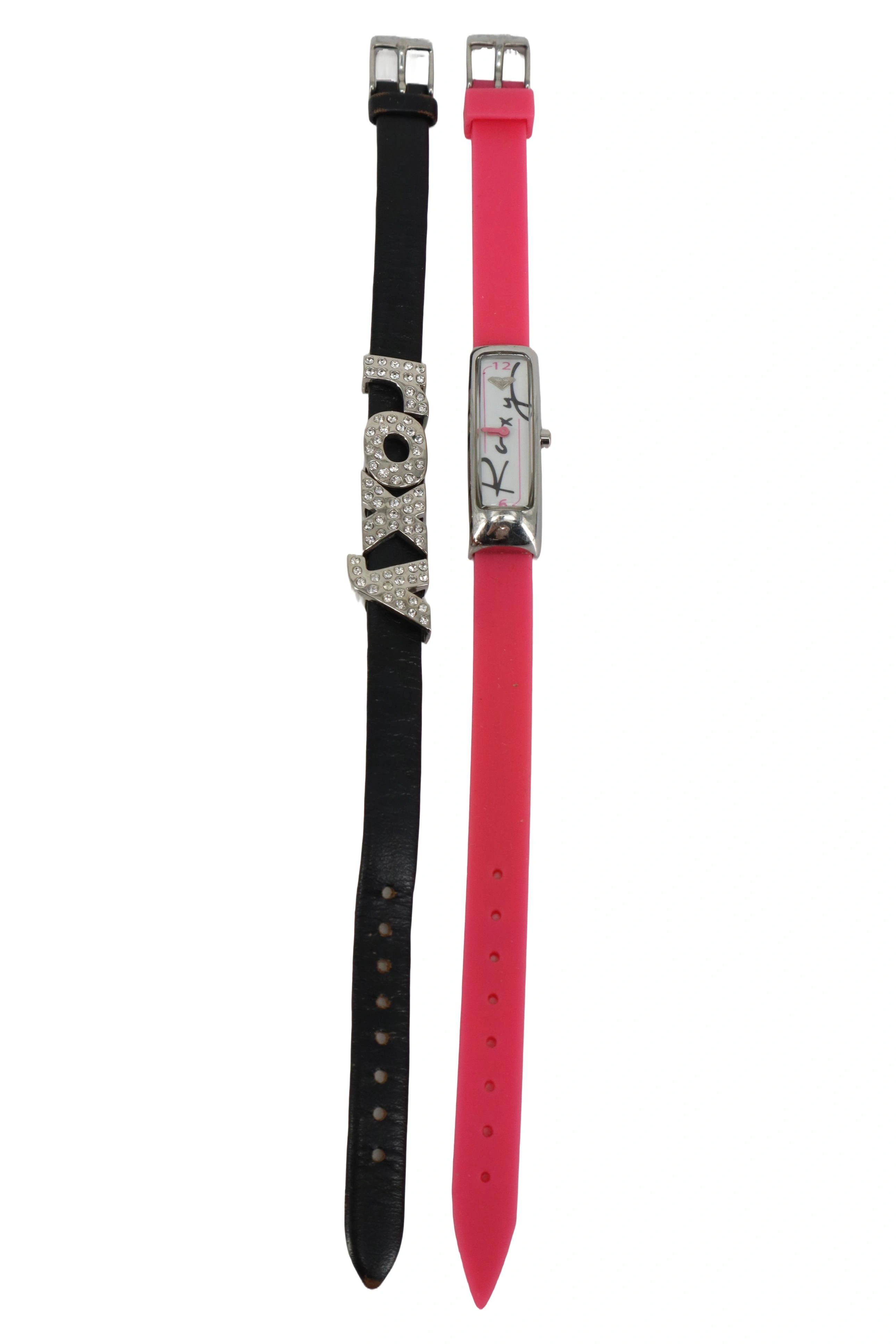 ROXY Damen Armbanduhr B048BL Pink Schwarz Leder Silikon Strass Sportlich Modern 1