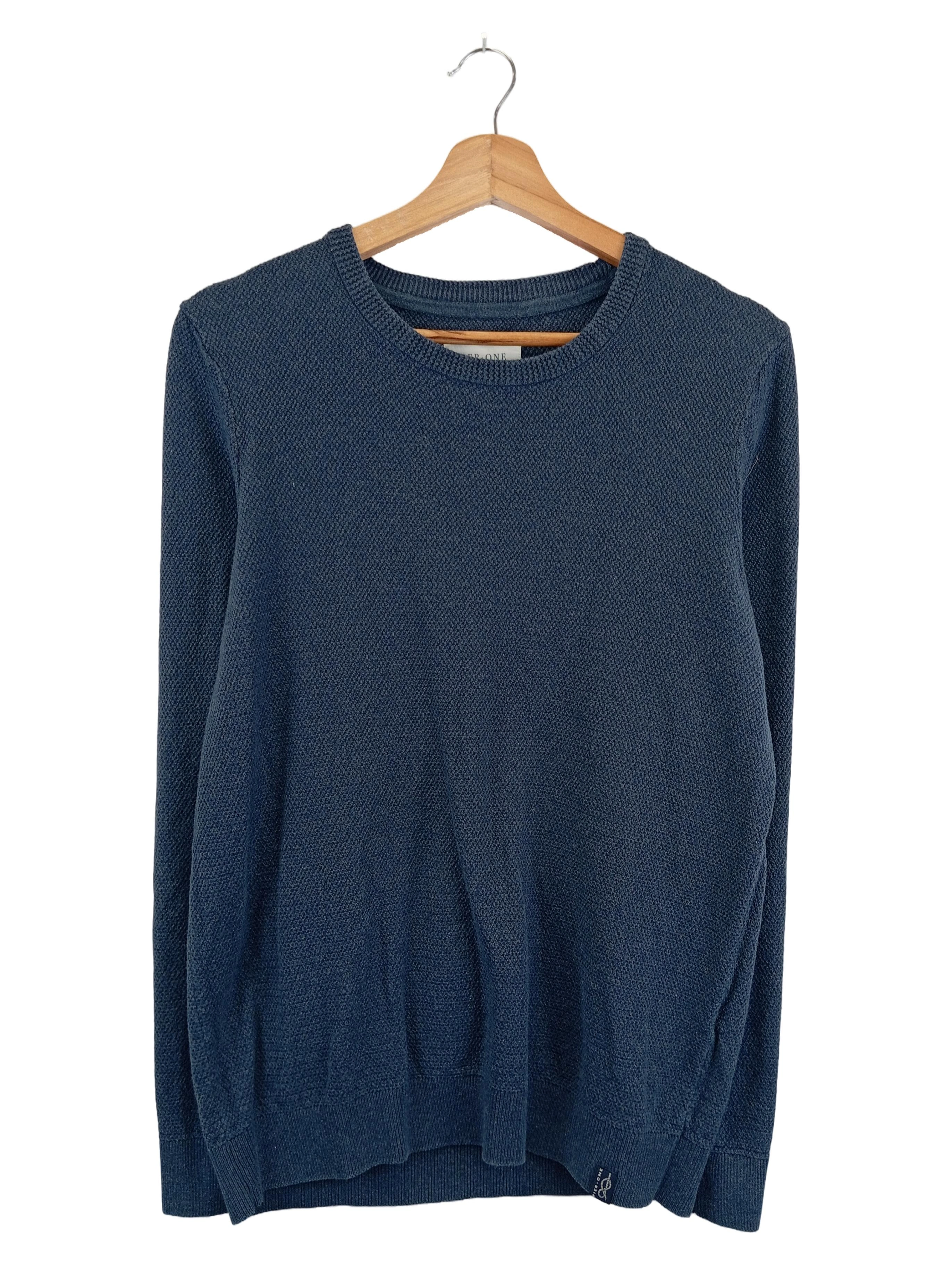 PIER ONE Herren Pullover Blau Strukturmuster Gr. 38/XS Casual Basic 1
