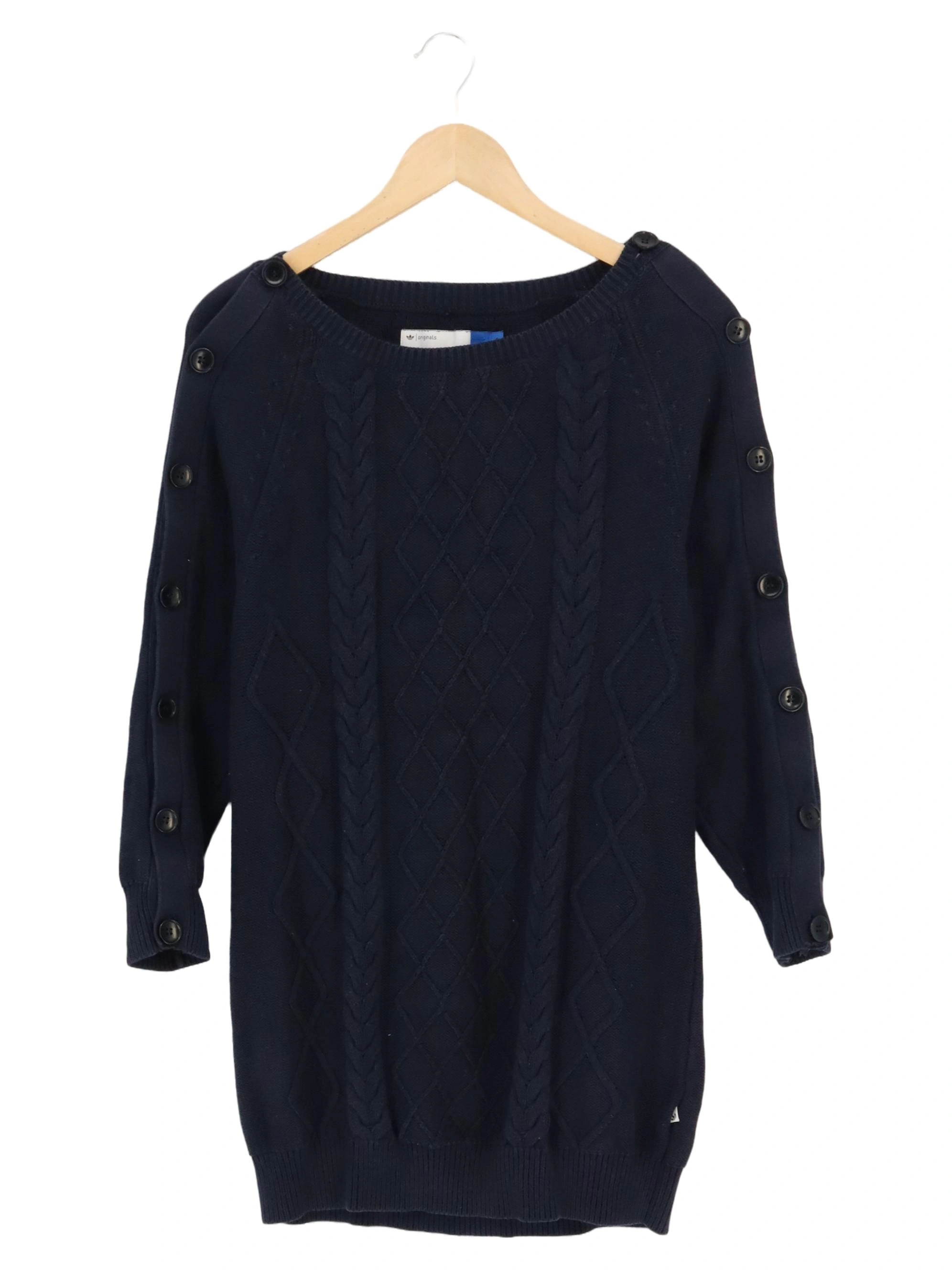 ADIDAS ORIGINALS Damen Strickkleid Gr. 32/XXS Marineblau Zopfstrickmuster 1