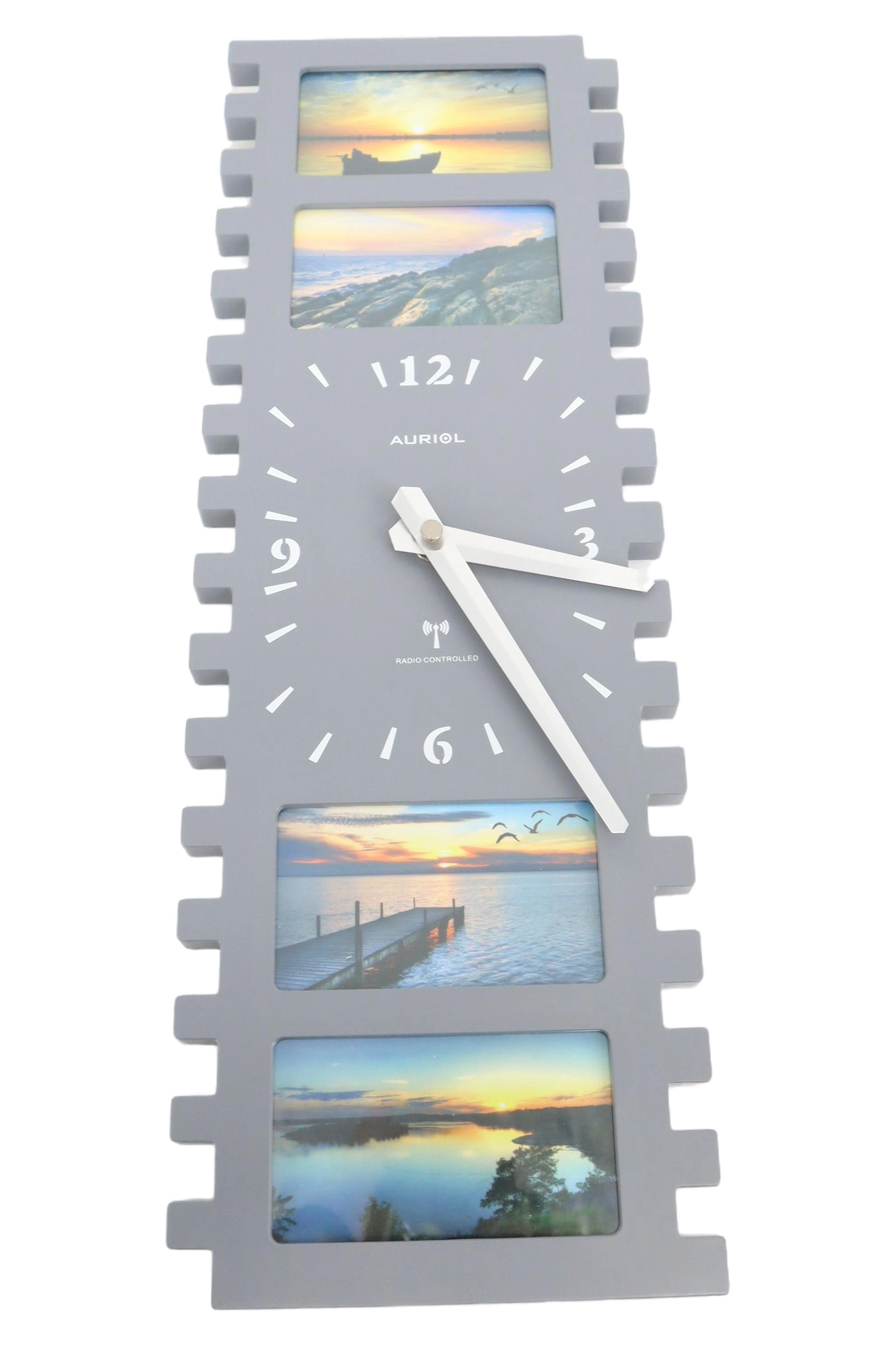 AURIOL Funk Wanduhr Grau Modern Minimalistisch Skandinavisch mit Bilderrahmen 1