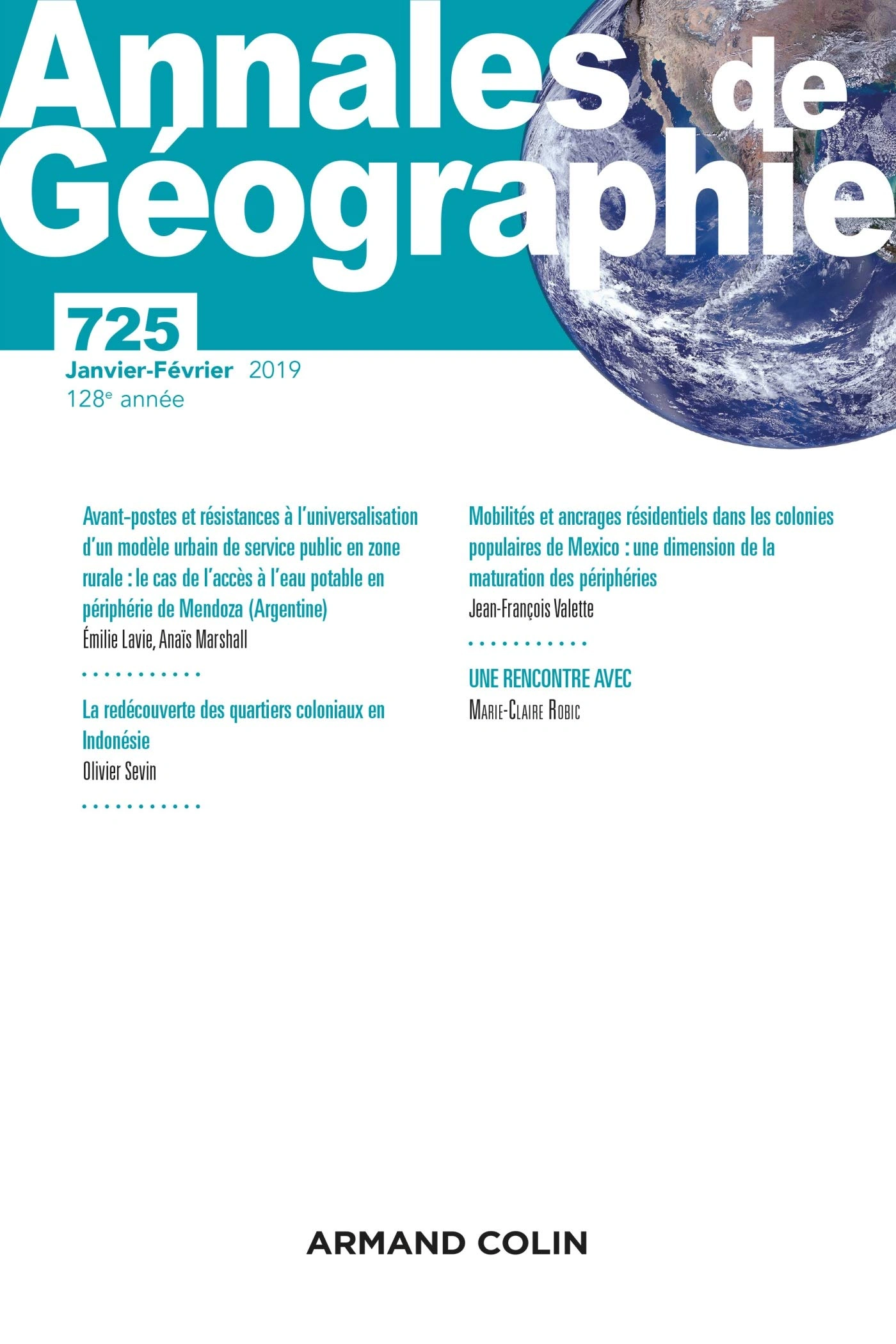 ARMAND COLIN Annales de géographie 725 1_2019 Zeitschrift Geowissenschaften 1