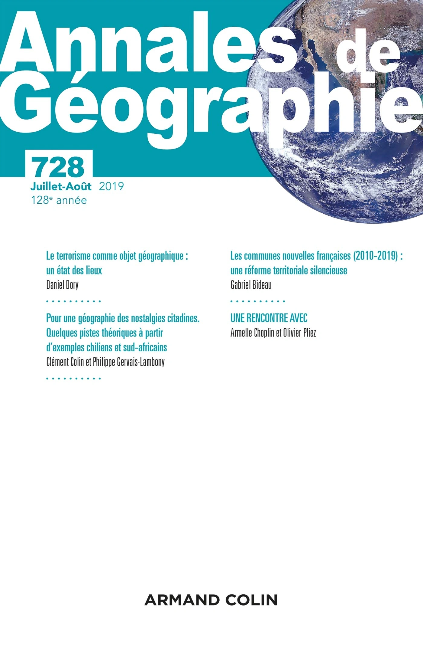 ARMAND COLIN Annales de géographie 728 Juli-Aug 2019 Wissenschaft Technik 1