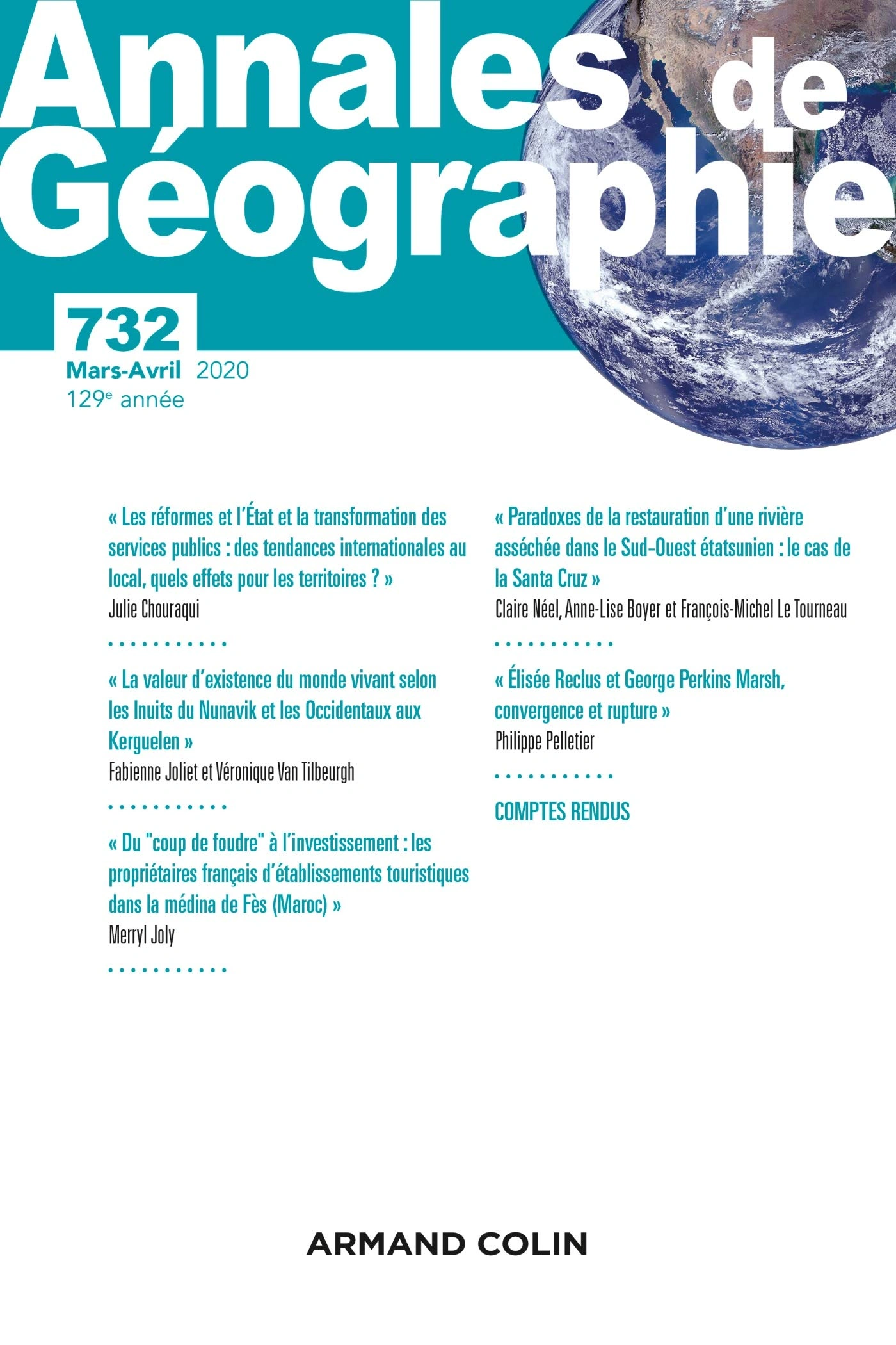 ARMAND COLIN Annales de Géographie N° 732 (März-April 2020) Geowissenschaften 1