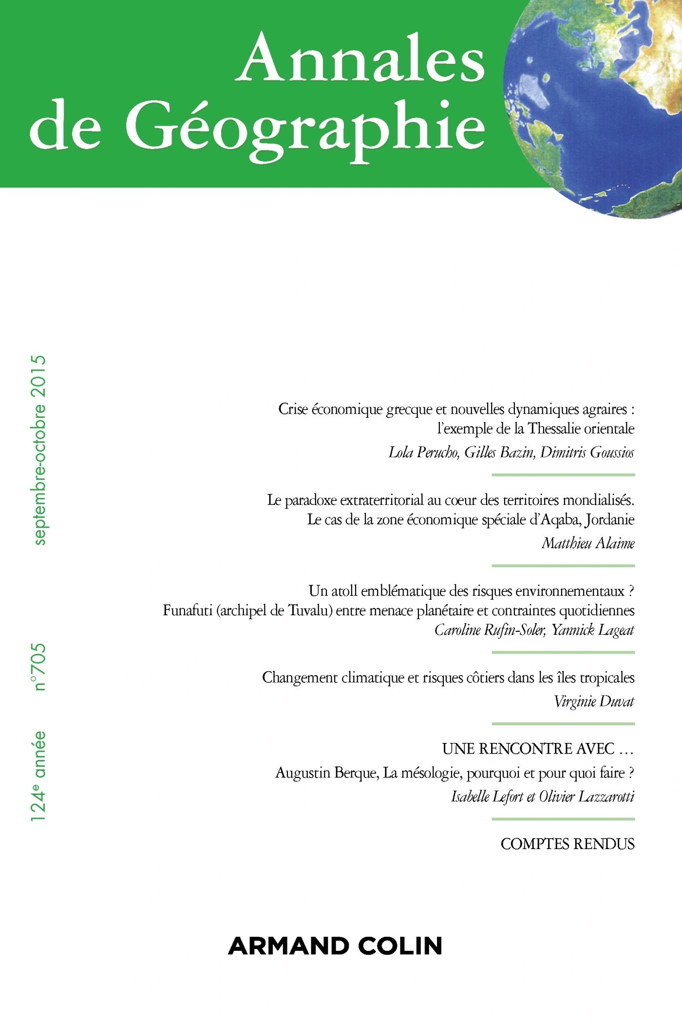 ARMAND COLIN Annales de Géographie n°705 Umwelt Nachhaltigkeit Klimawandel 1