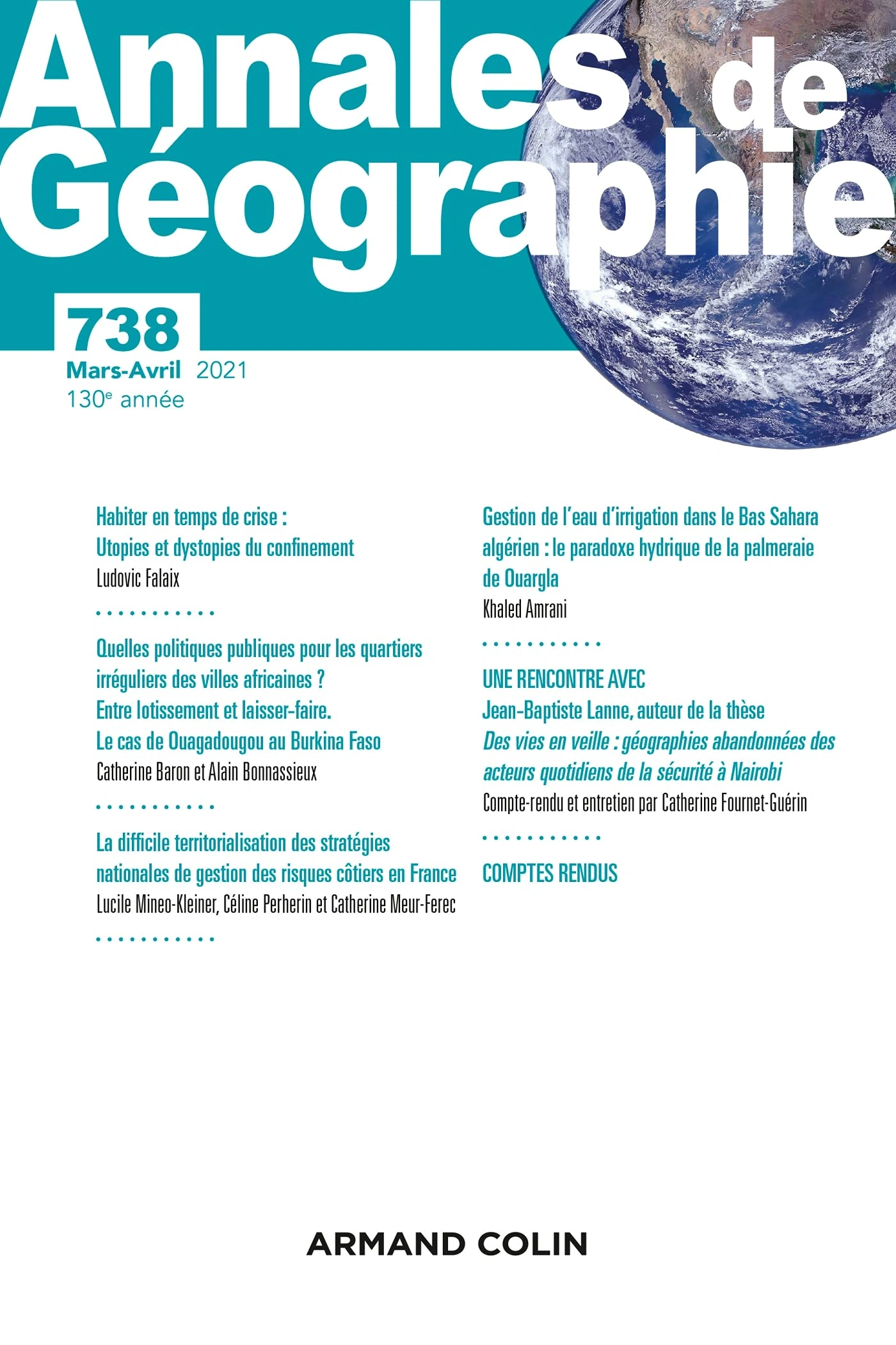 Annales de Géographie 738 Mars-Avril 2021 Zeitschrift Natur Armand Colin 1