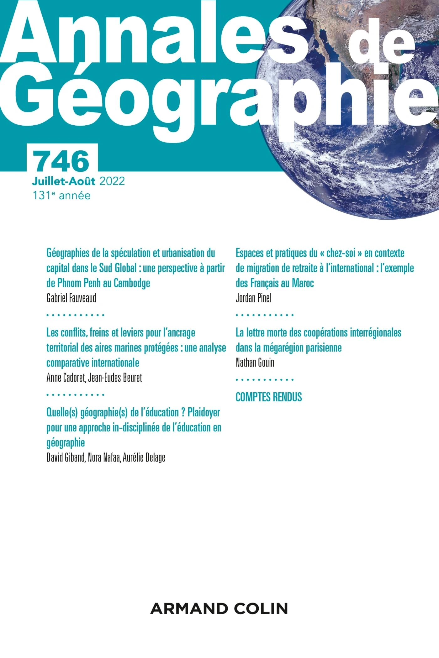 Annales de géographie 746 4/2022 Zeitschrift Armand Colin Geowissenschaften 1