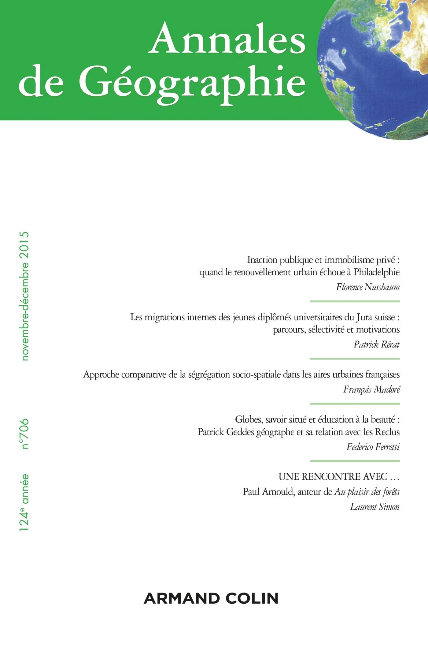 ARMAND COLIN Annales de Géographie N° 706 2015 Zeitschrift 1
