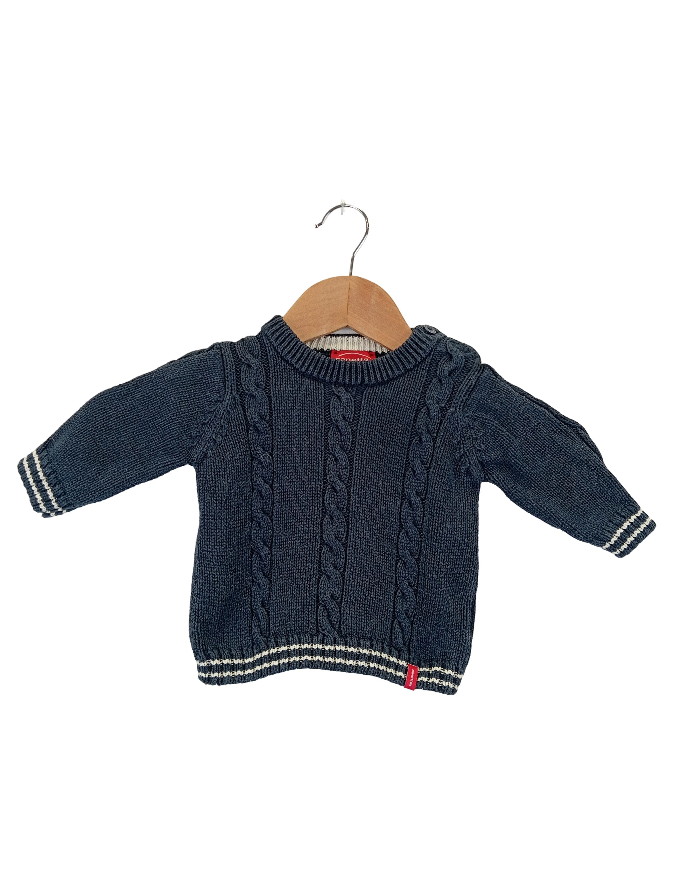 SANETTA Kinder Pullover Gr. 68 Blau Zopfstrickmuster Casual Baumwolle 1