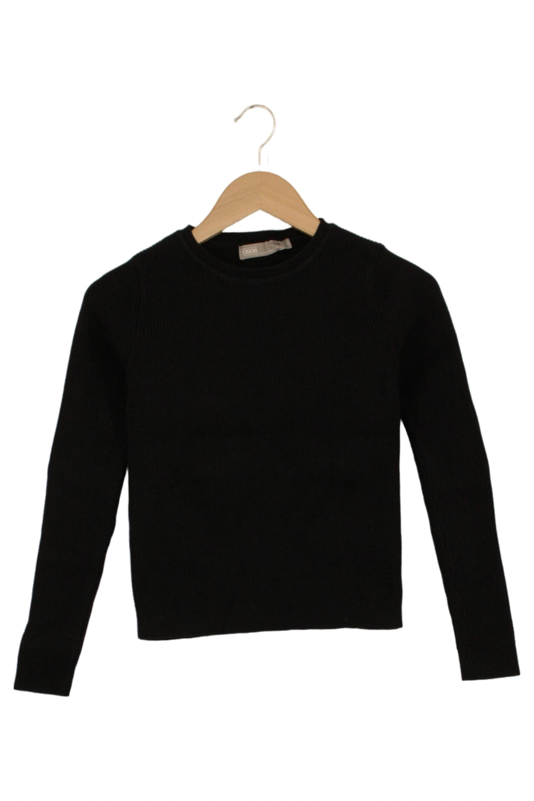 ASOS Damen Pullover Gr. 36/S Schwarz Rippstrick Basic Langarm 1