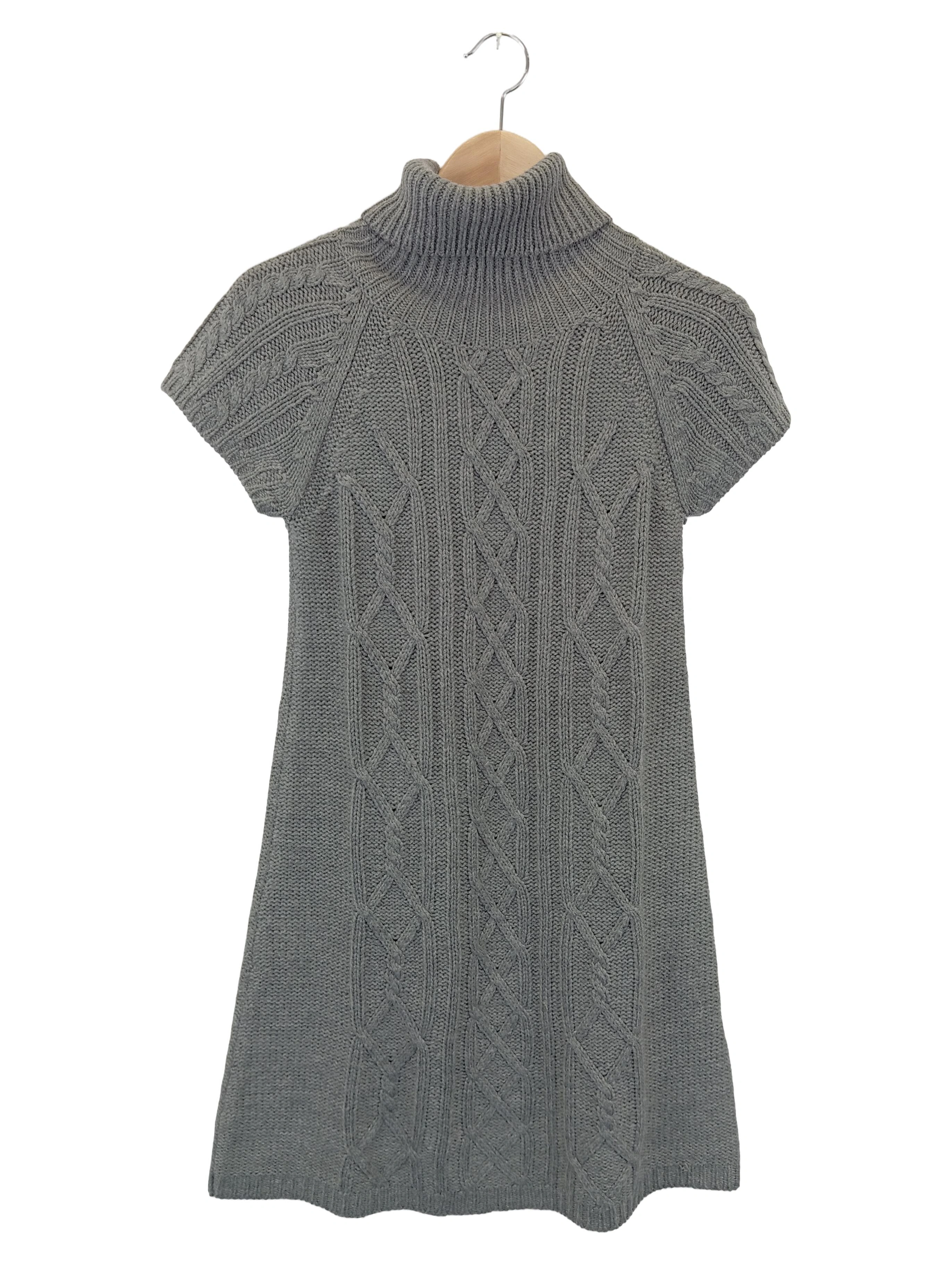 ANN CHRISTINE Damen Pullover Grau 36/S Zopfstrickmuster Rollkragen Kurzarm 1