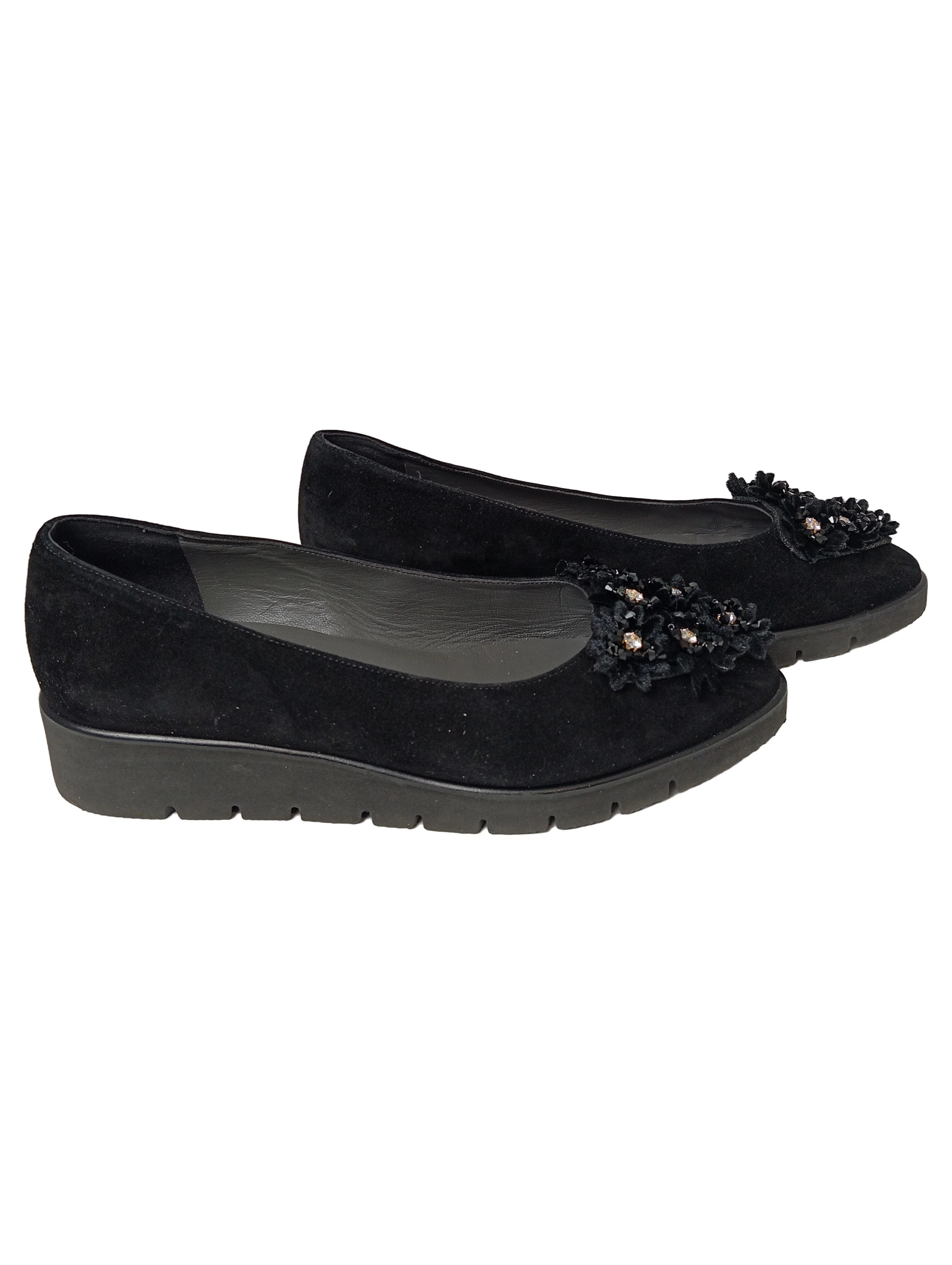PETER KAISER Ballerinas Damen Gr. 38 Schwarz Elegant Strass Blumen Applikation 1