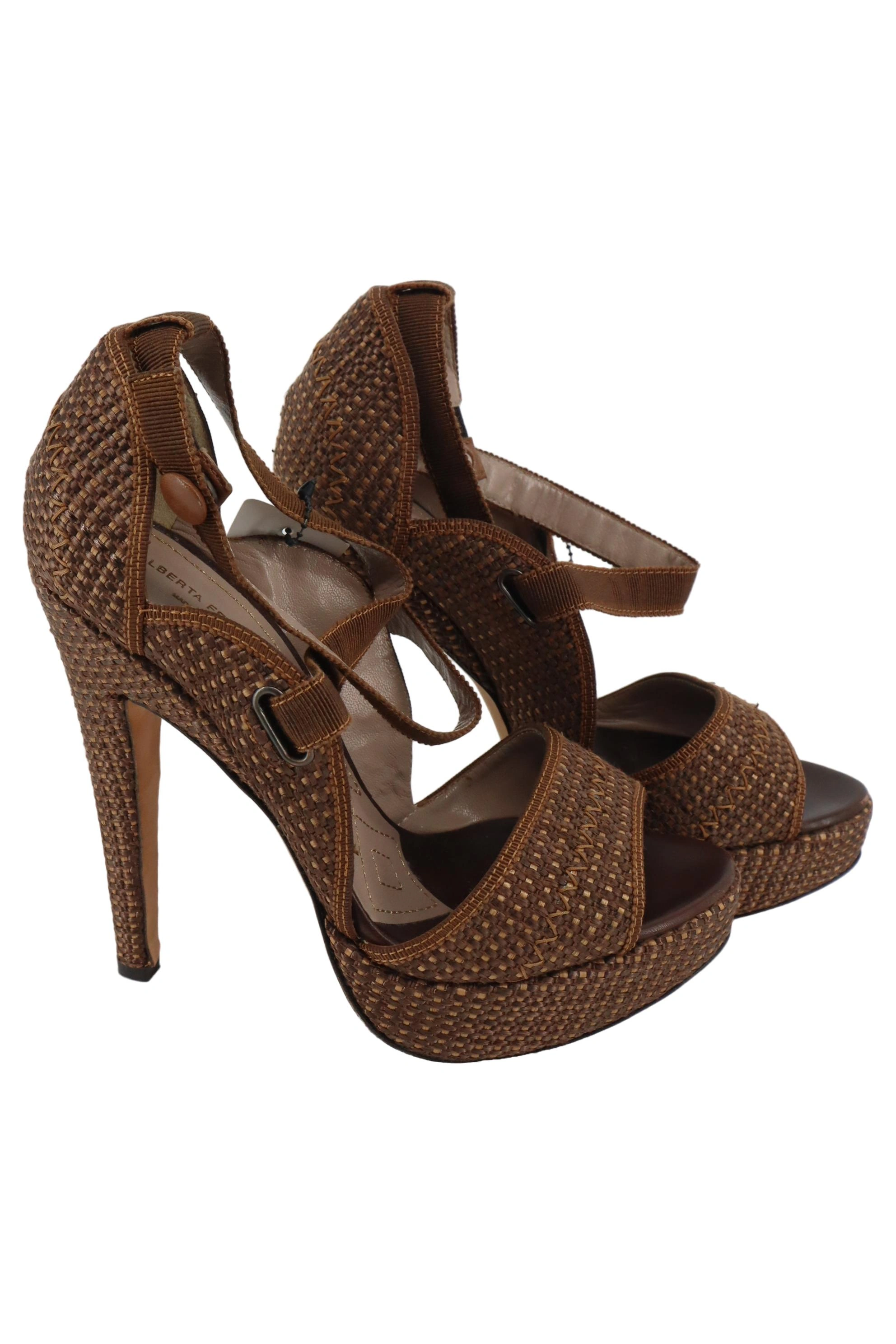 ALBERTA FERRETTI Plateausandalen Damen Gr. 37 Braun Elegant Bohemian High Heels 1