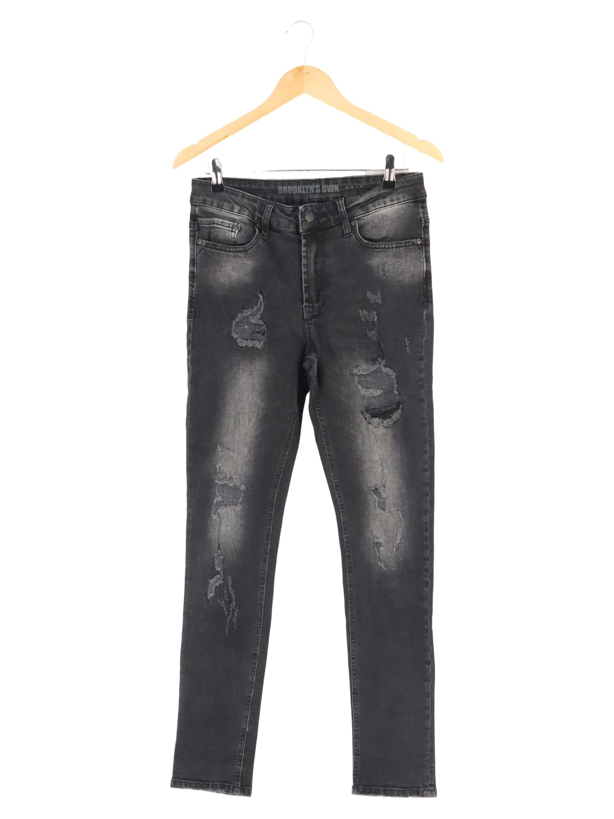 BROOKLYNS OWN Damen Jeans Slim Fit W28/36 Grau Distressed Used Look 1