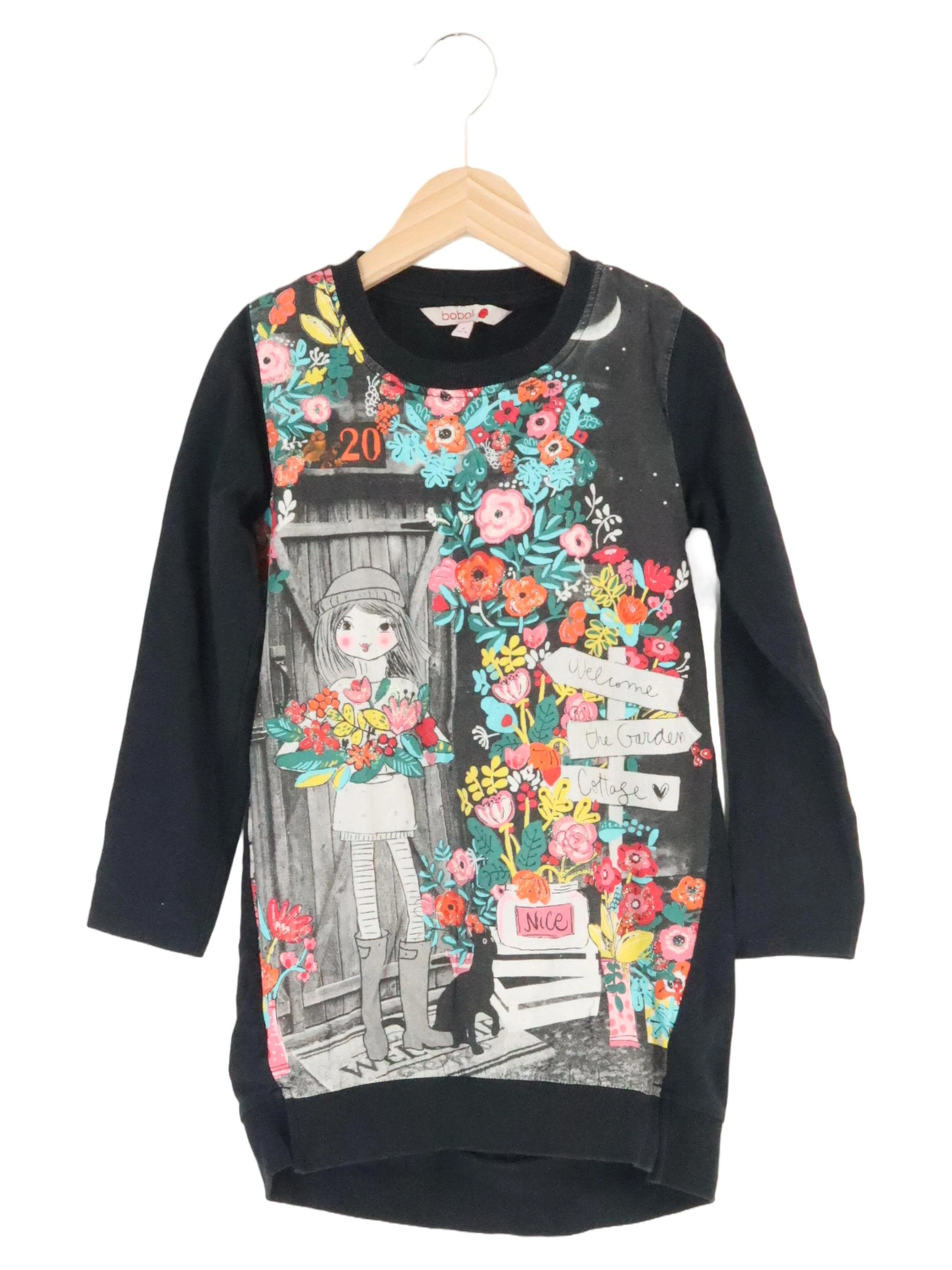 BOBOLI Kinder Freizeitkleid Gr. 116 Schwarz Blumenmuster Langarm 1