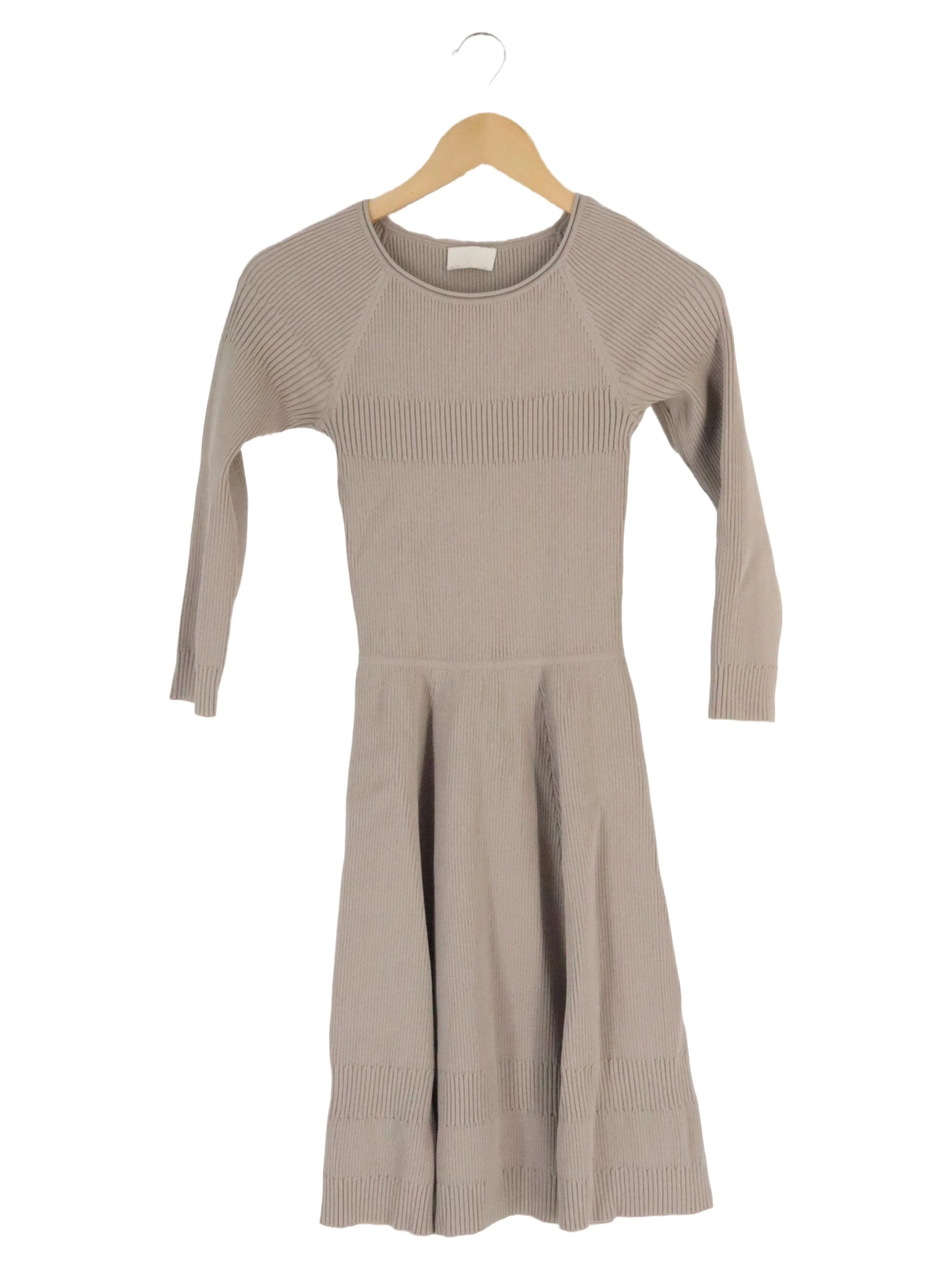 DAY Damen Strickkleid Gr. 34/XS Beige Midi Rippstrick Elegant Herbst Winter 1