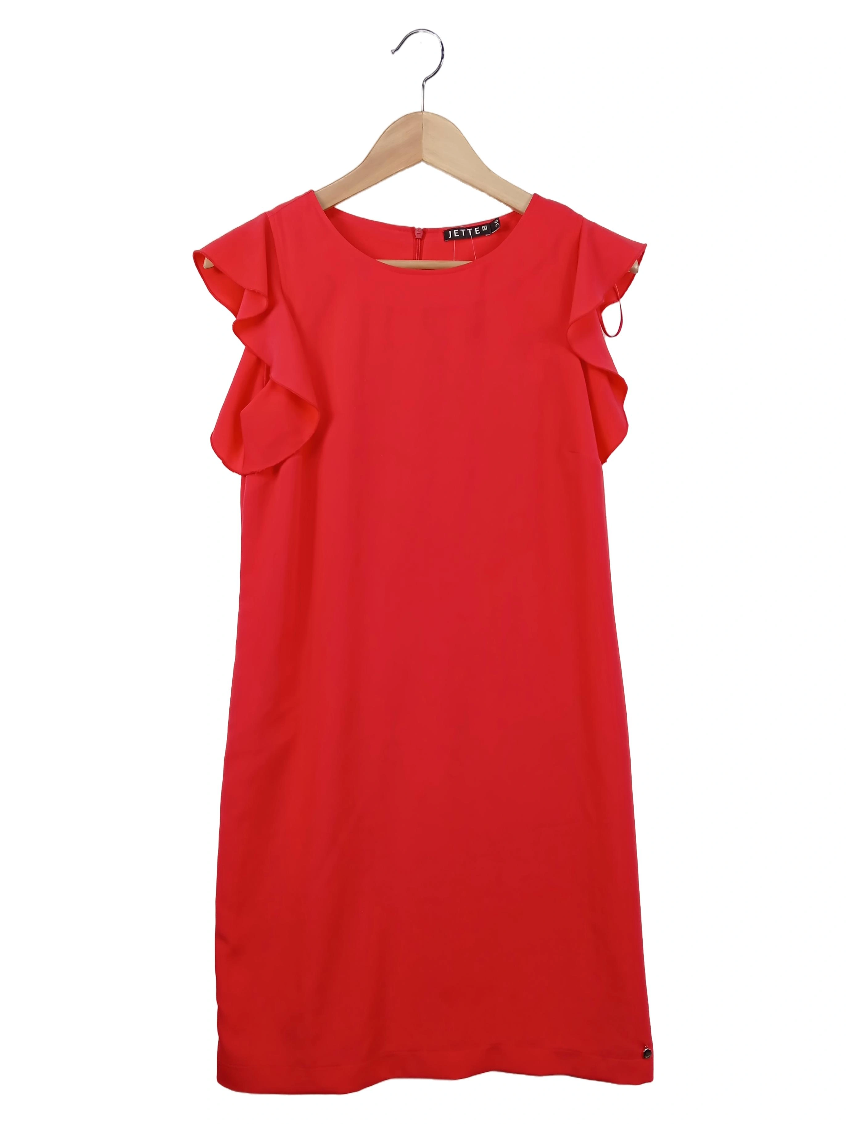JETTE Damen Freizeitkleid Gr. 36/S Rot Elegant mit Rüschen 1