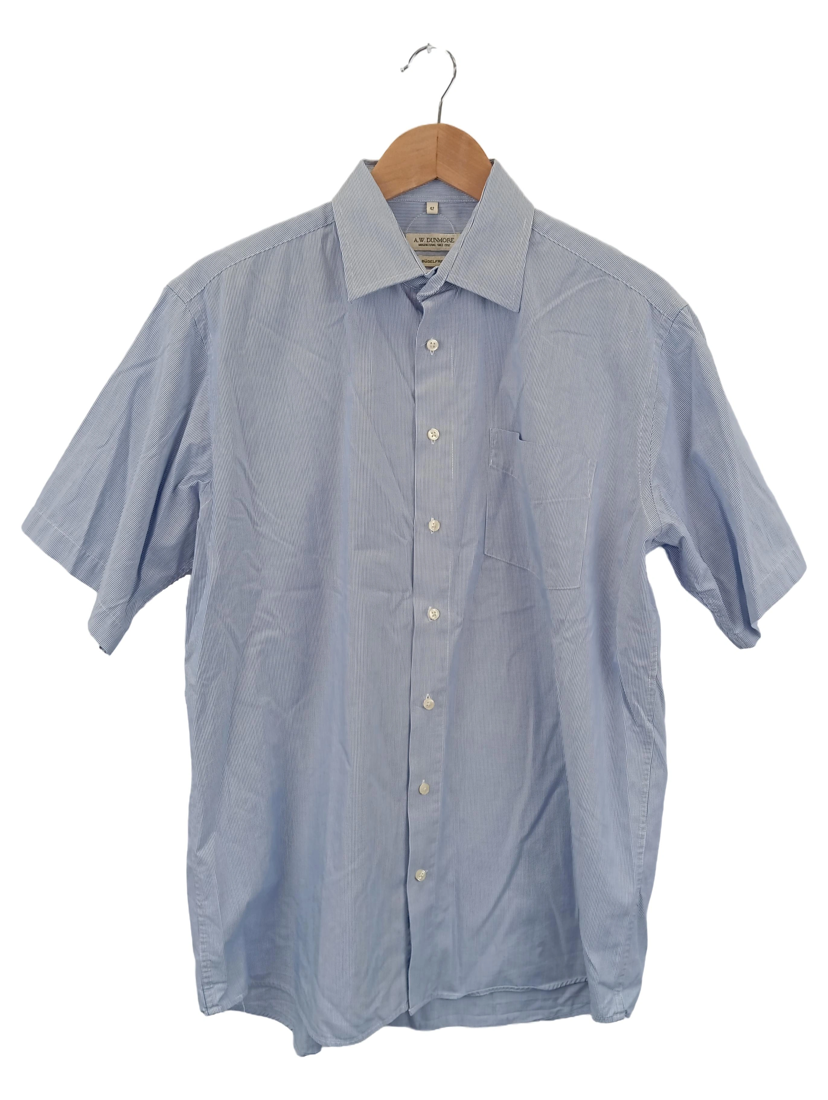 A.W. DUNMORE Business Hemd Herren Kurzarm Gr. 42 Blau Gestreift Baumwolle 1