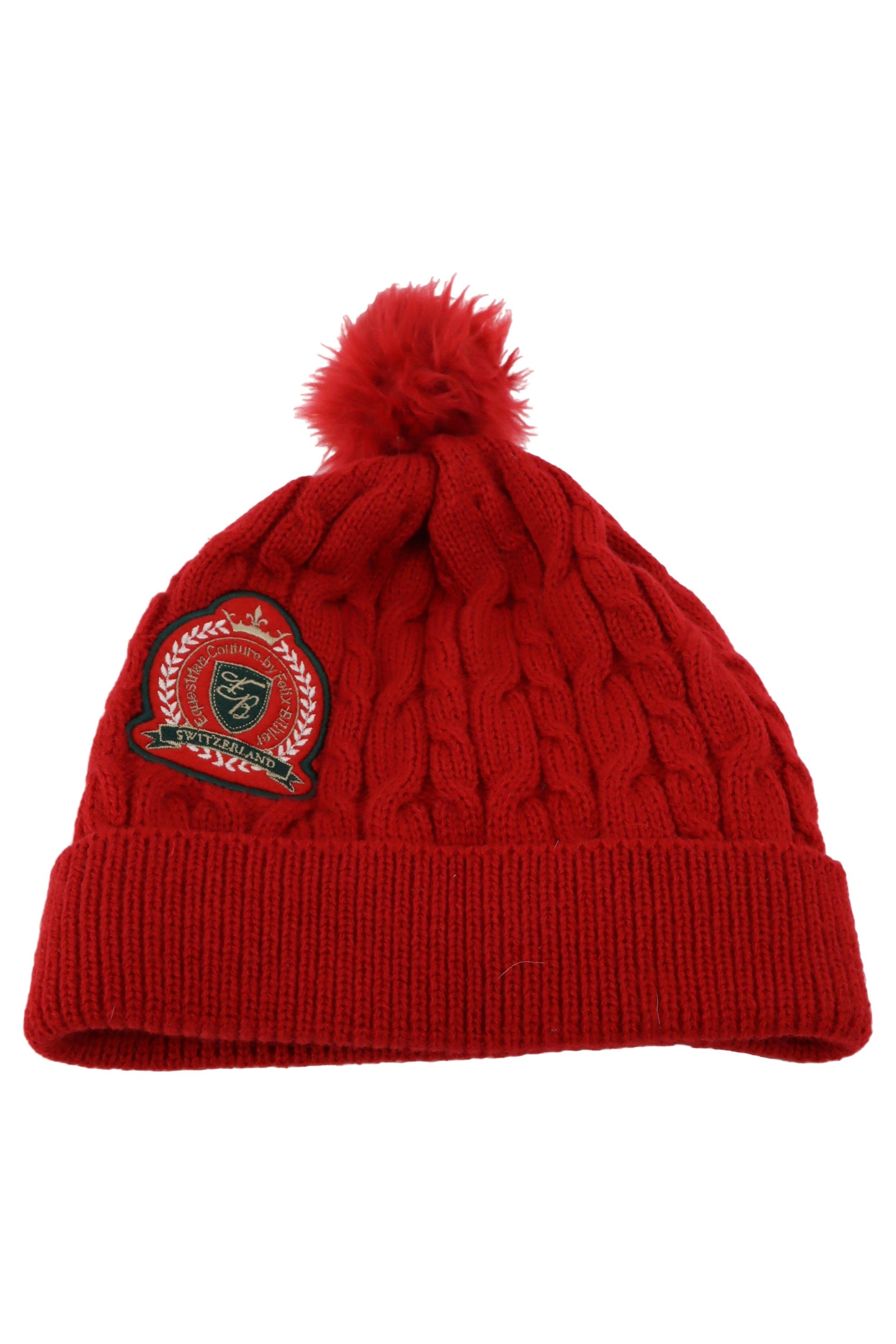 FELIX BüHLER Mütze Damen Rot Casual Zopfstrick Bommelmütze Polyacryl 1
