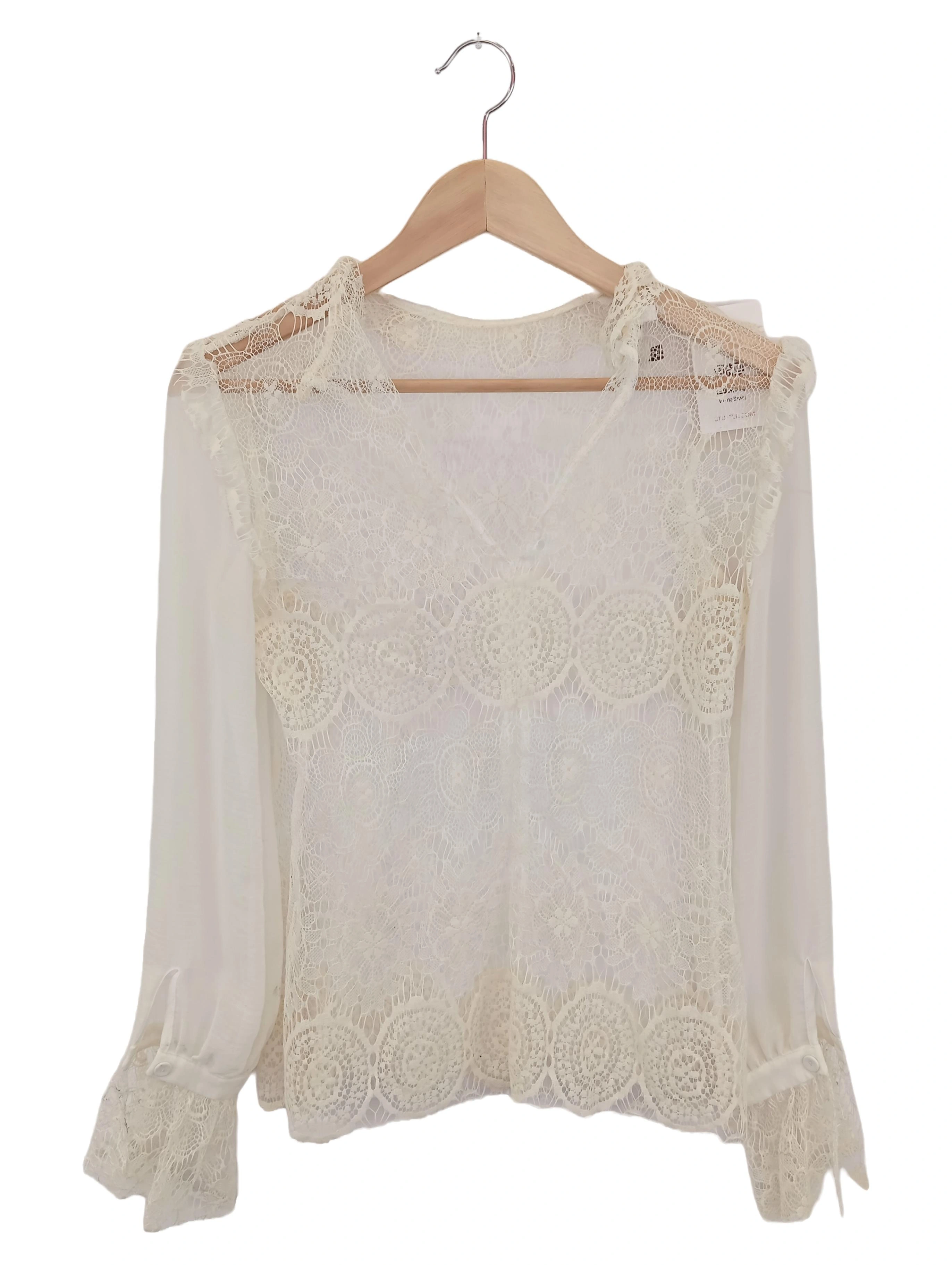 IMPERIAL Damen Bluse Weiß Spitze Rüschen Elegant Gr. 34/XS 1