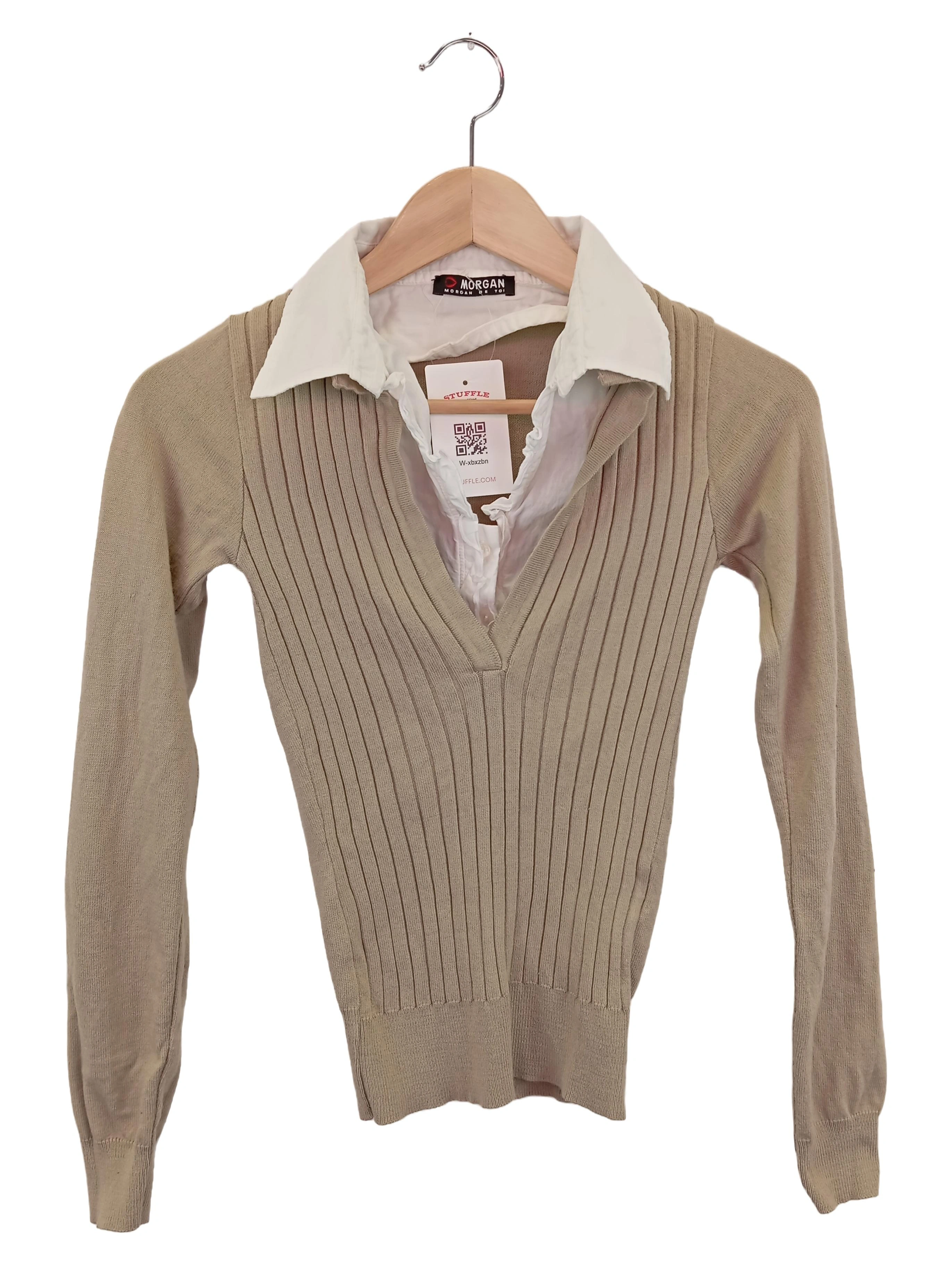 MORGAN Damen Pullover Gr. 32/XXS Beige Klassisch Elegant Rippstrick 1