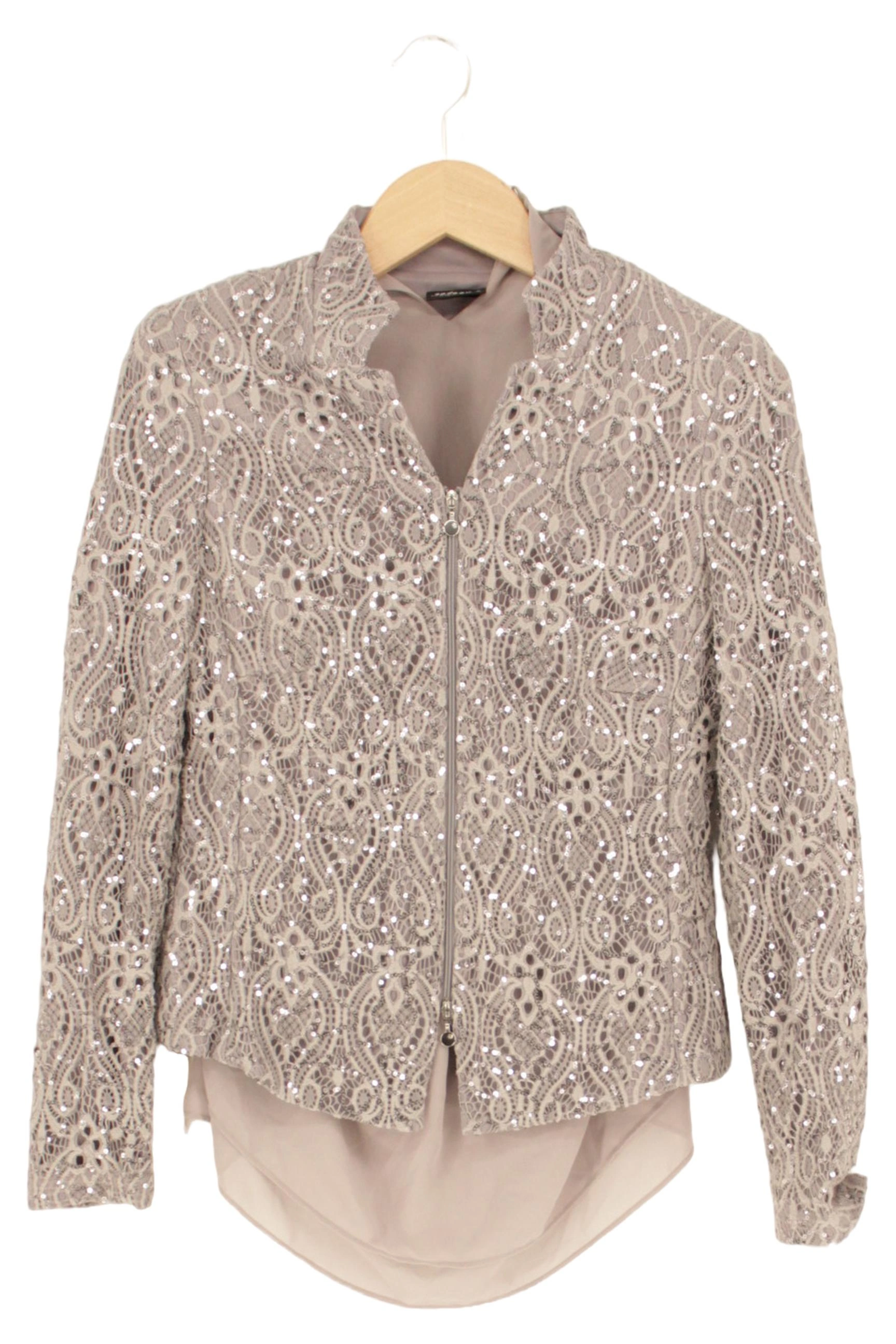 Hermann Lange Damen Twin Set Gr. 38 M Beige Elegant Pailletten Spitze 1