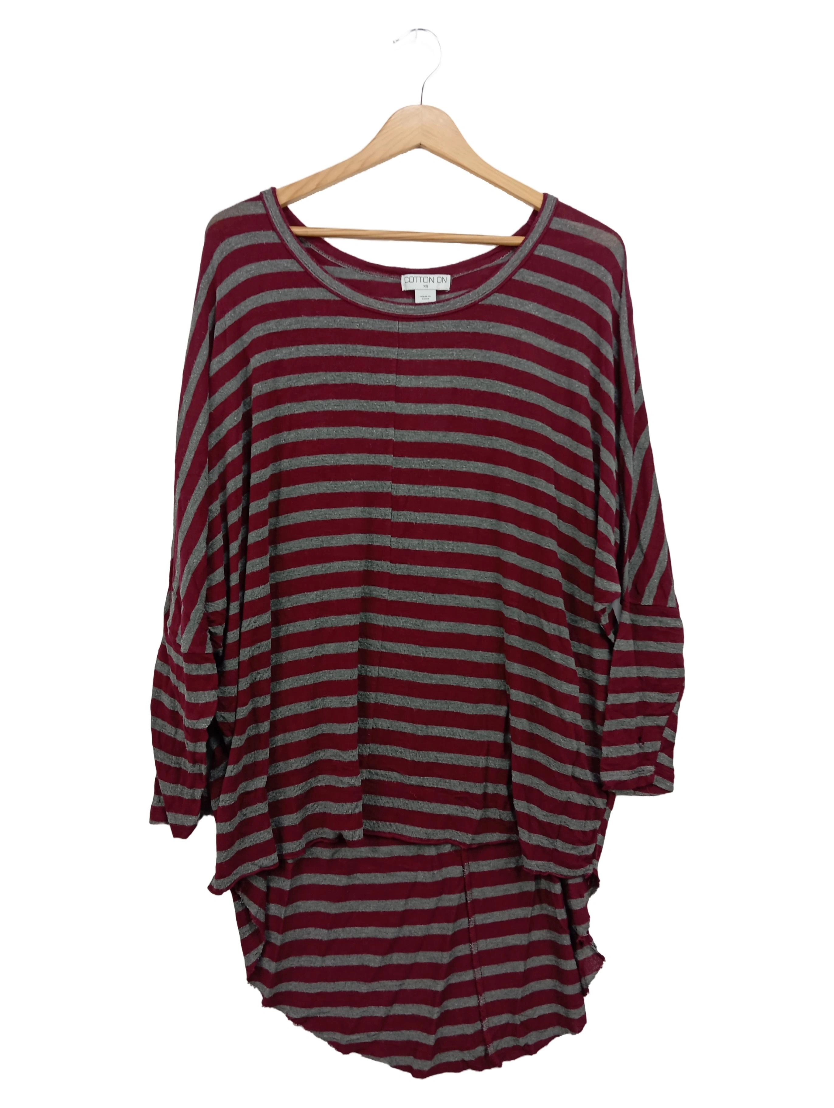 COTTON ON Damen Langarmshirt Gr. 34/XS Rot Gestreift Casual Oversized 1