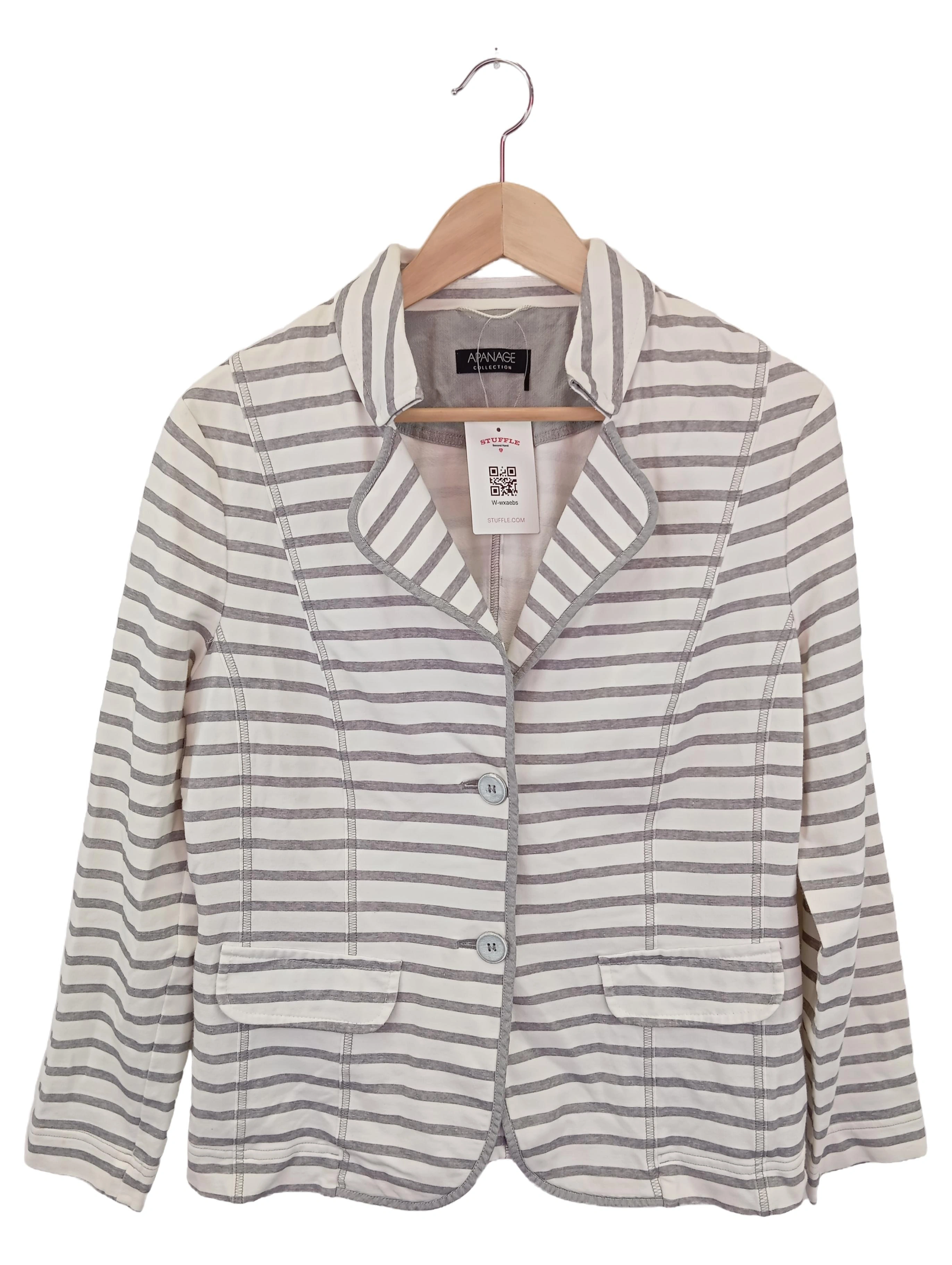 APANAGE Damen Sweatjacke Gr. 44/XXL Grau Gestreift Klassisch Casual 1