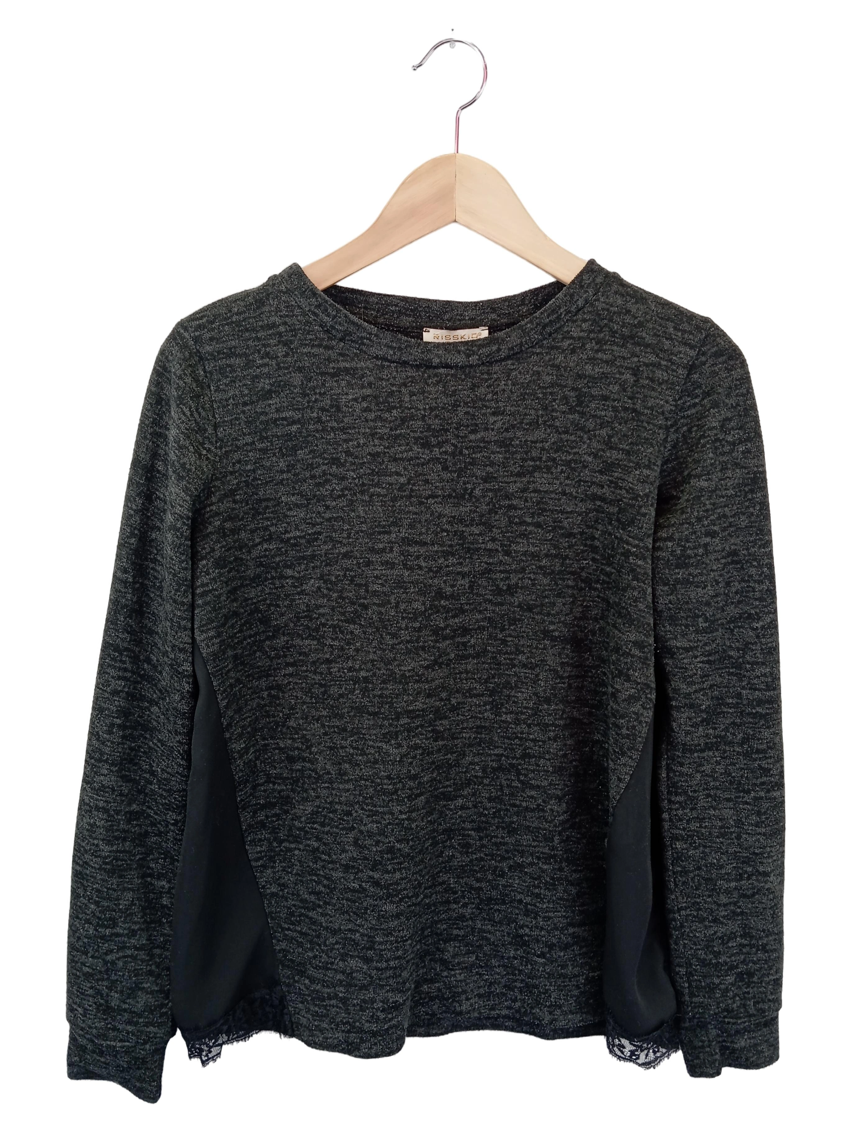 RISSKIO Damen Pullover Gr. 36/S Grau Meliert Klassisch Elegant Spitze 1