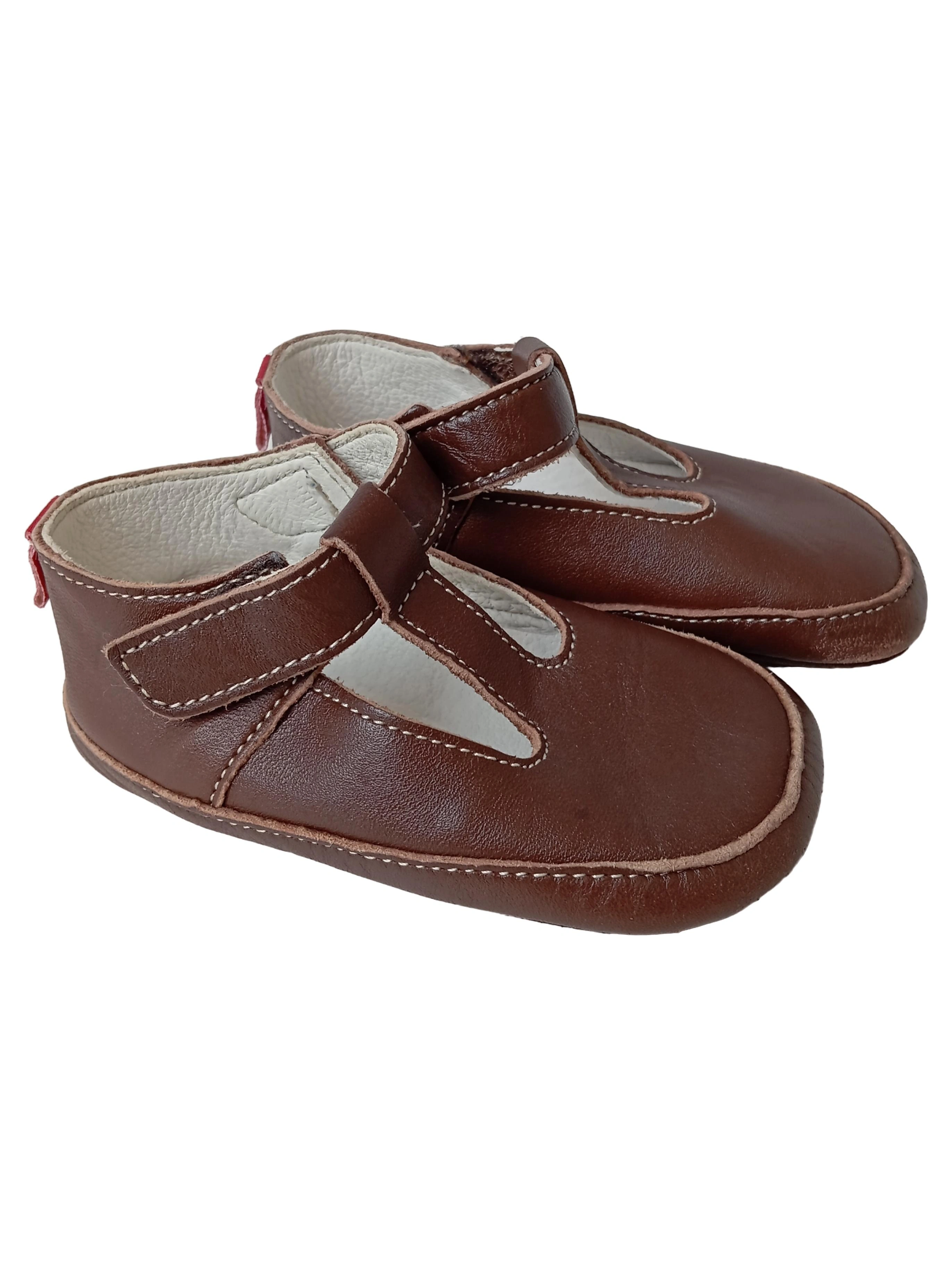 ANNA UND PAUL Krabbelschuhe Kinder Gr. 20 Braun Leder T-Steg Klettverschluss 1
