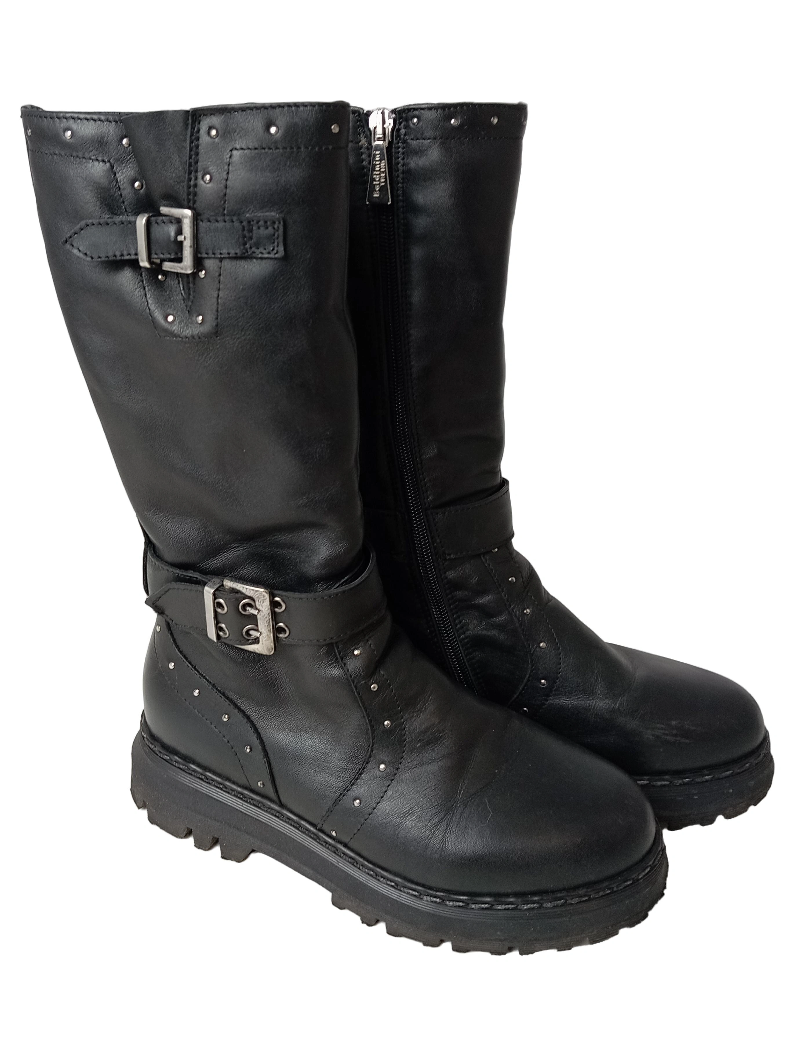 BALDININI Damen Stiefel Gr. 35 Schwarz Nieten Schnallen Gothic Punk 1