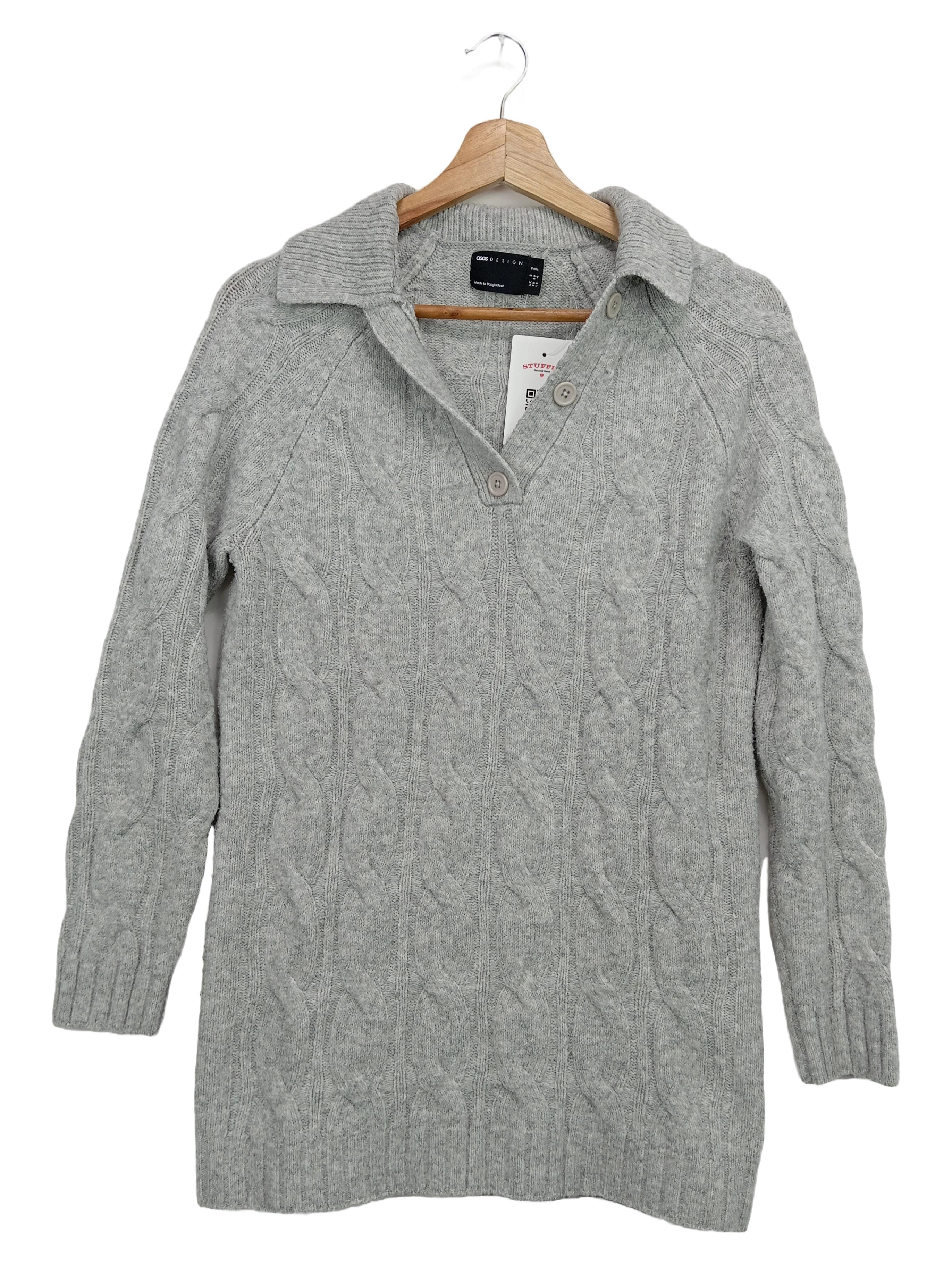 ASOS Damen Pullover Grau Zopfstrickmuster Gr. 36/S Klassisch Elegant 1