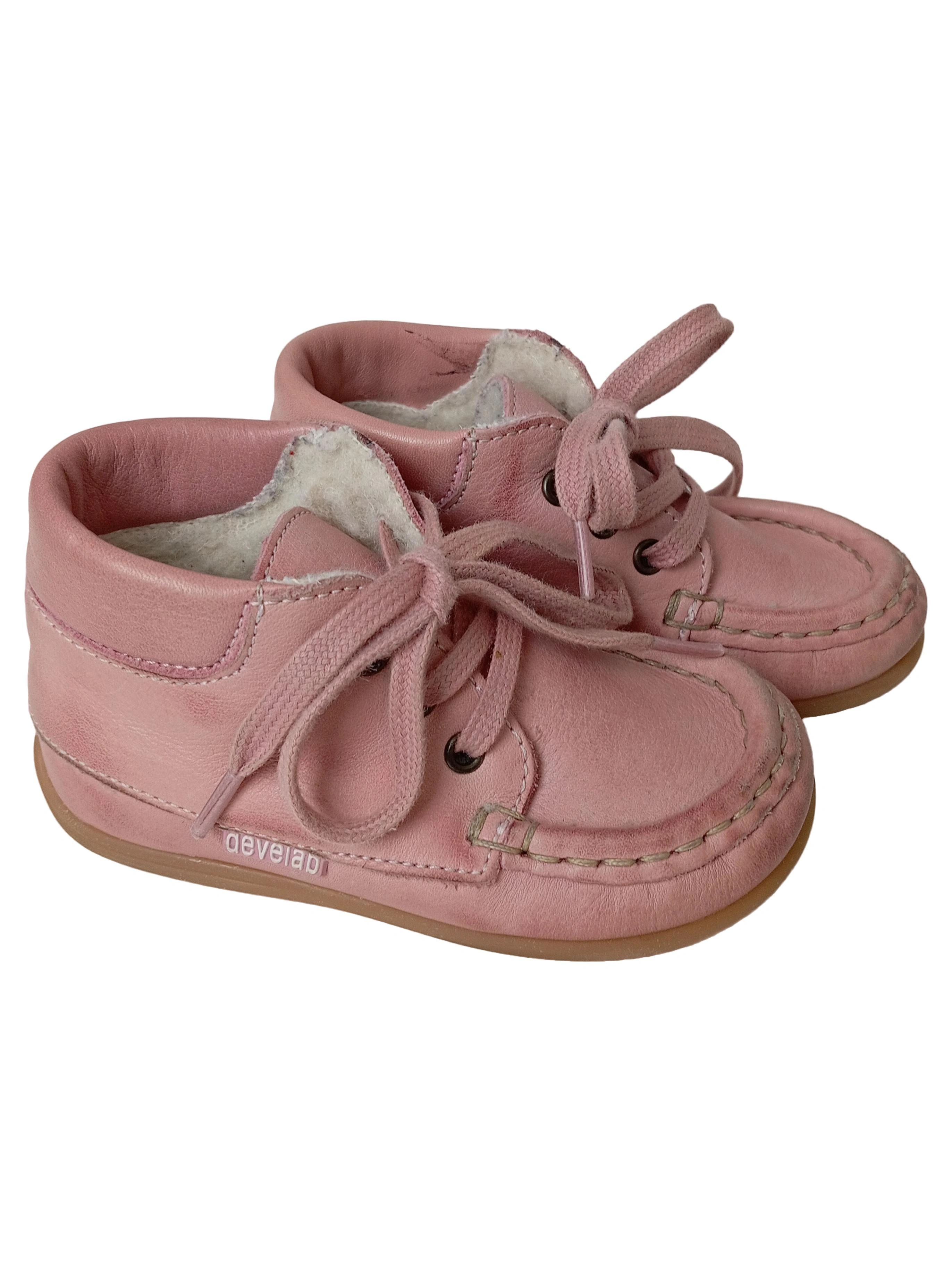 DEVELAB Schnürschuhe Kinder Mädchen Gr. 22 Rosa Casual Leder Baby Schuhe 1