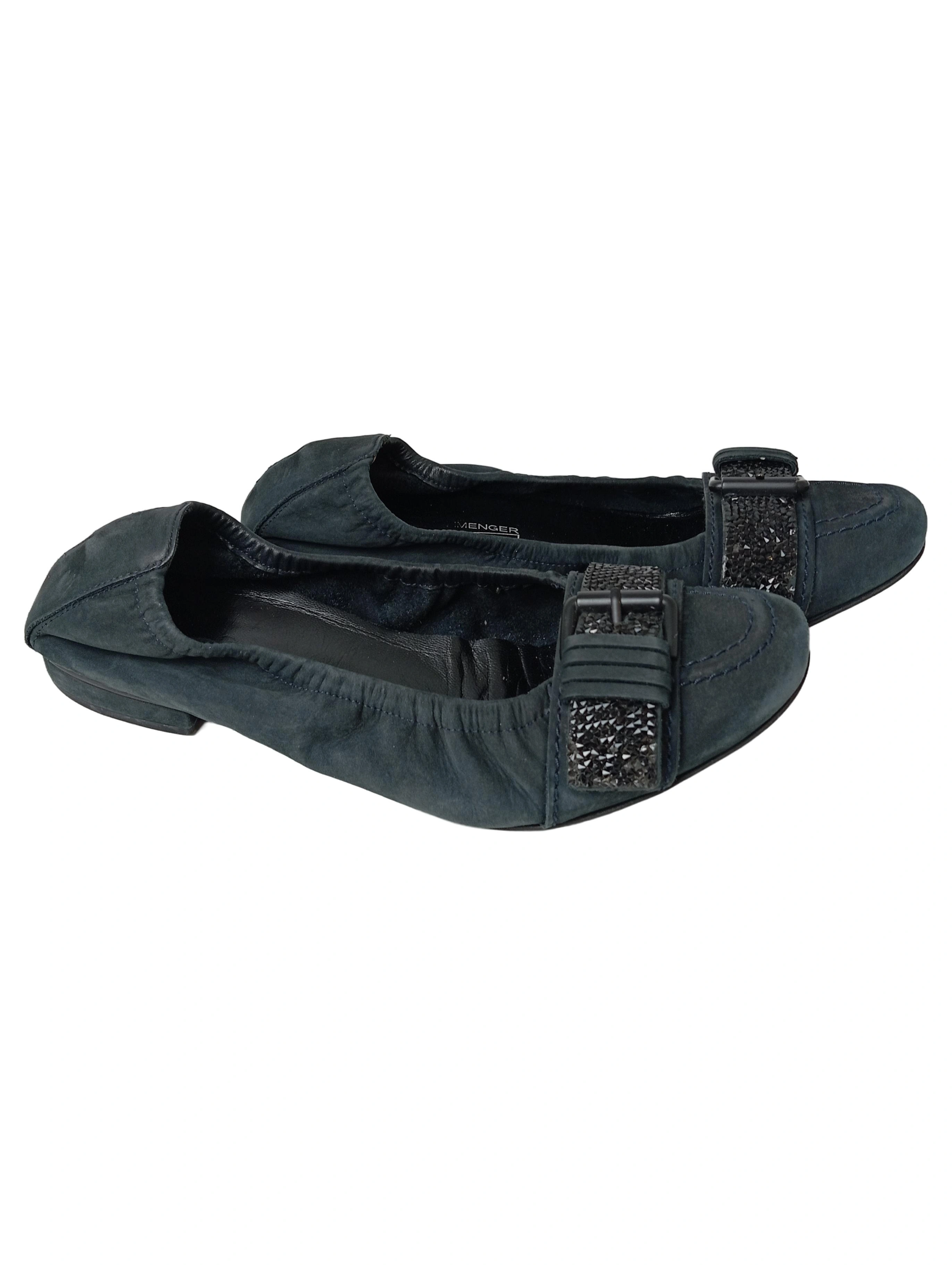 KENNEL & SCHMENGER Damen Ballerinas Gr. 36 Blau Wildleder Swarovski Schnalle 1