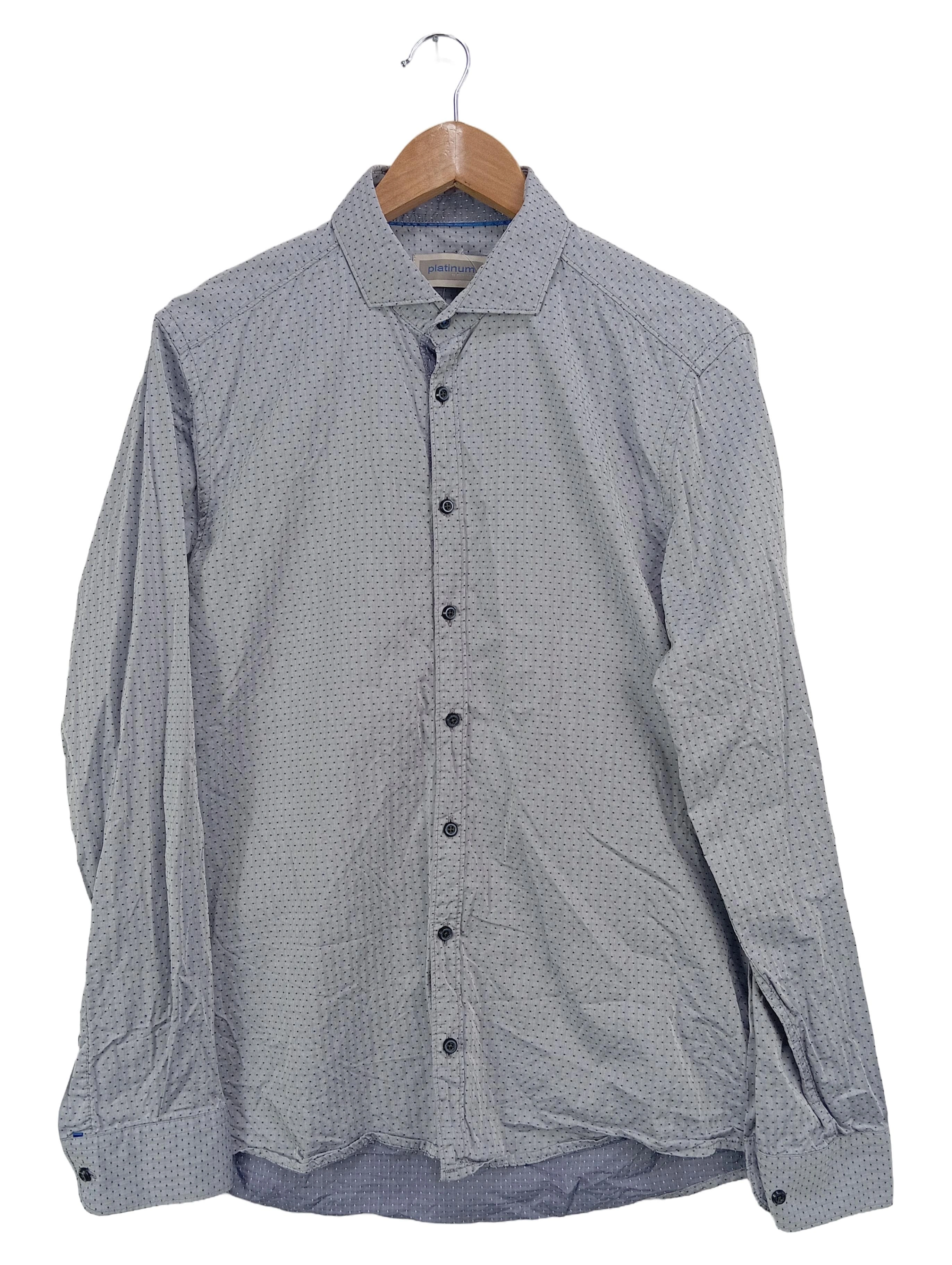 PLATINUM Herren Freizeithemd Gr. 50;L Grau gepunktet Baumwolle 1