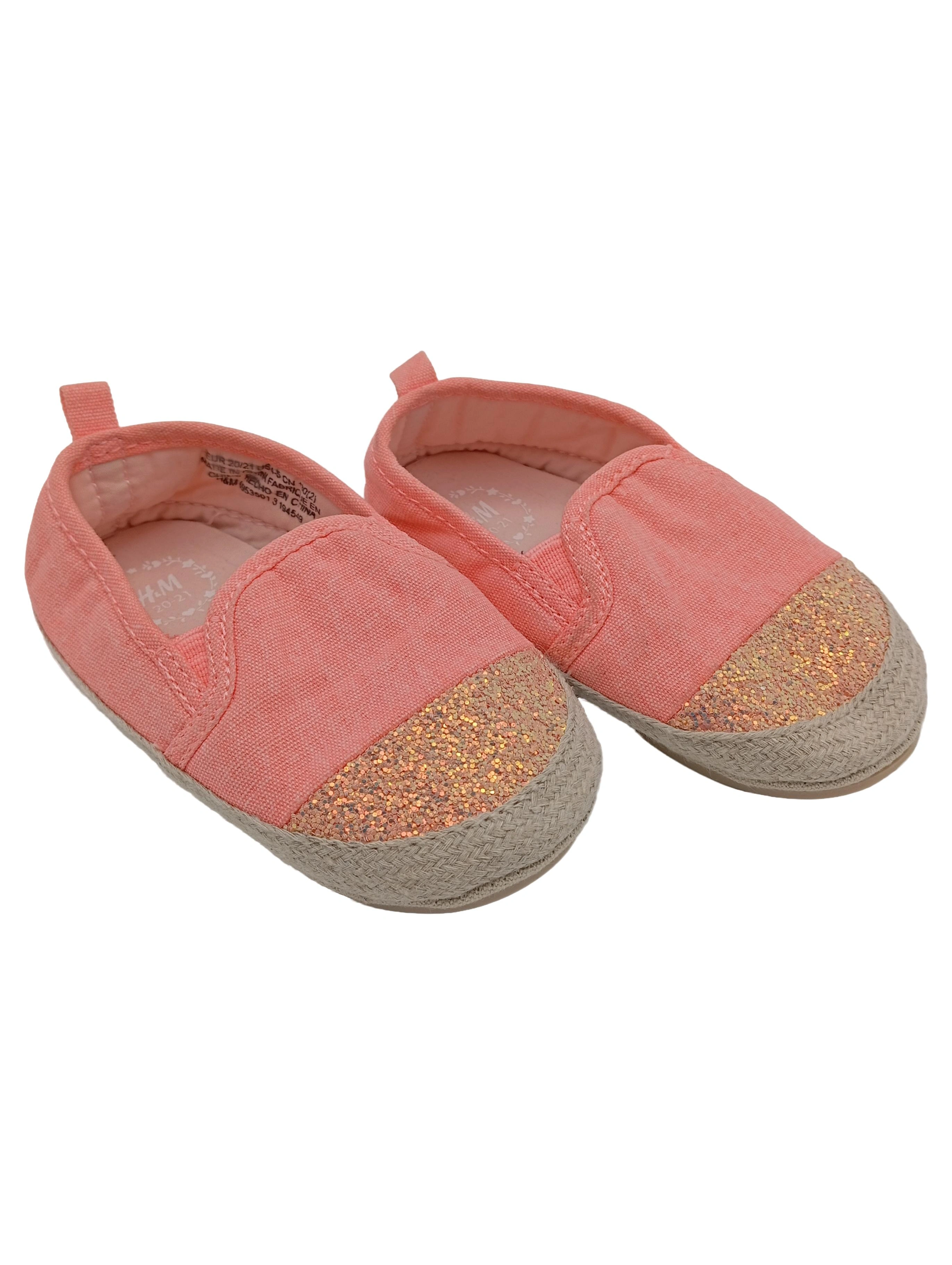 H&M Slipper Kinder Mädchen Gr. 20/21 Rosa Glitzer Espadrilles 1