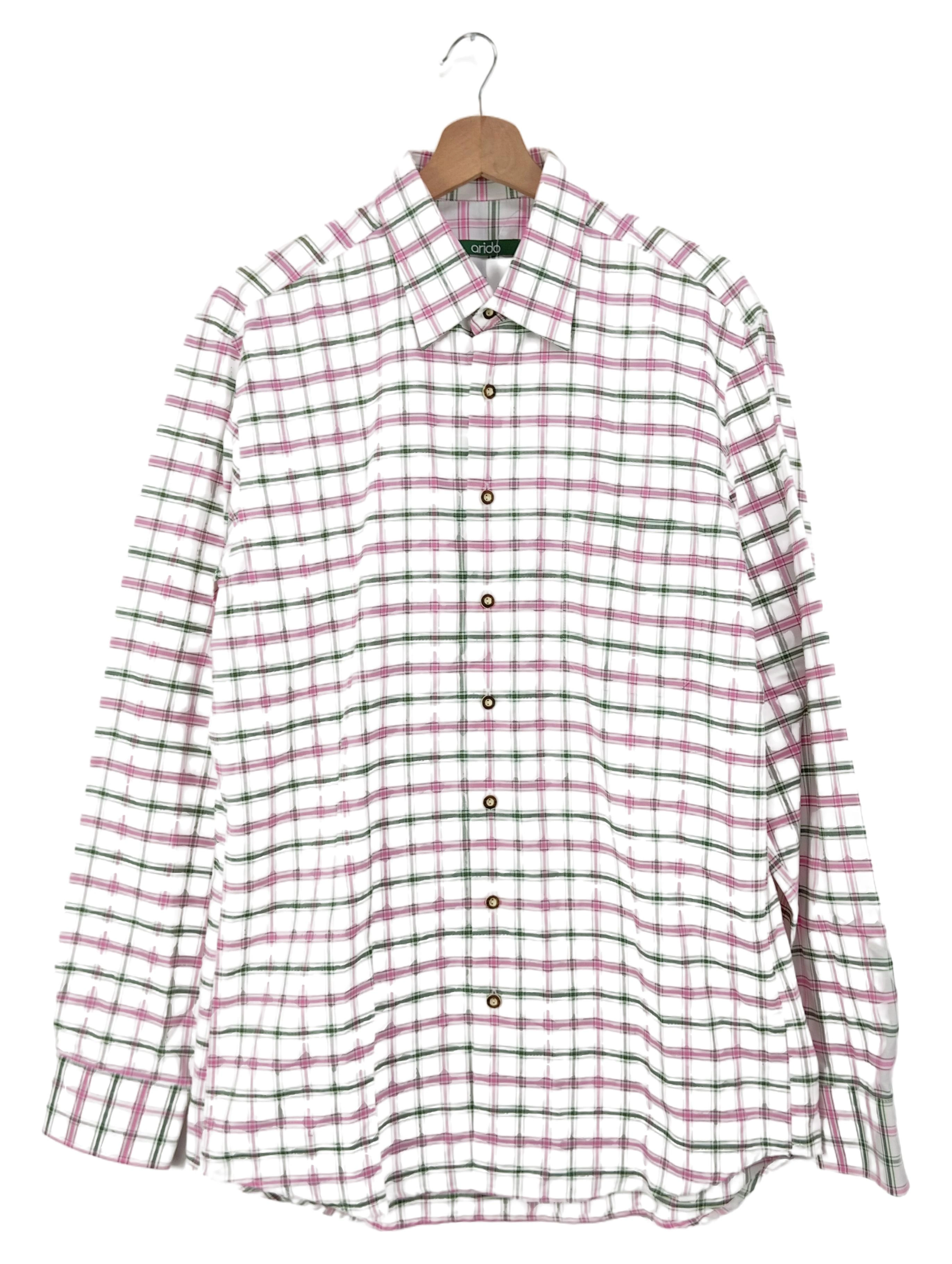 Arido Damen Bluse Gr. 40/M Kariert Weiß Rosa Grün 100% Baumwolle 1