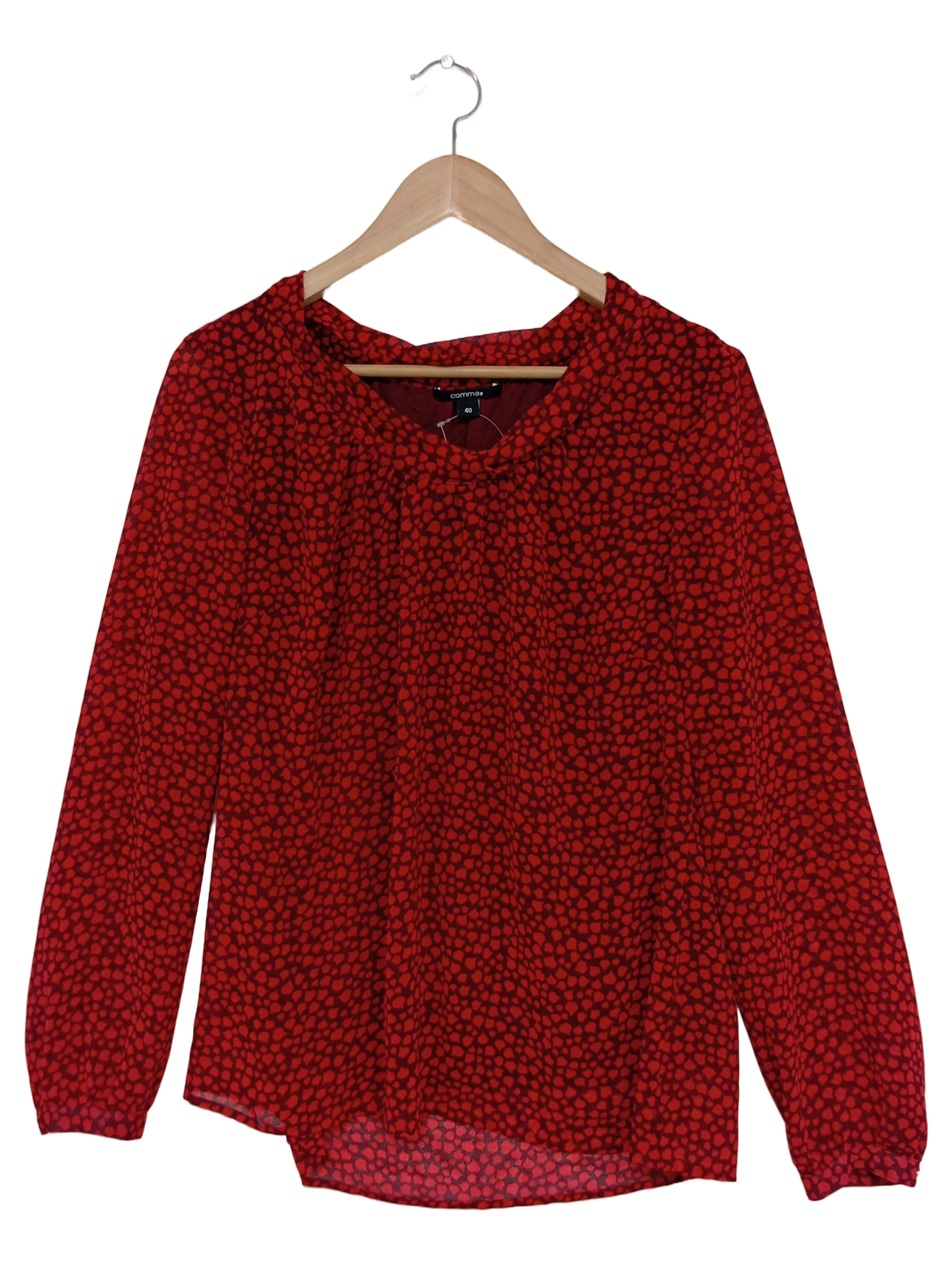 COMMA Damen Bluse Rot Floral Elegant Langarm Gr. 40 L Polyester 1