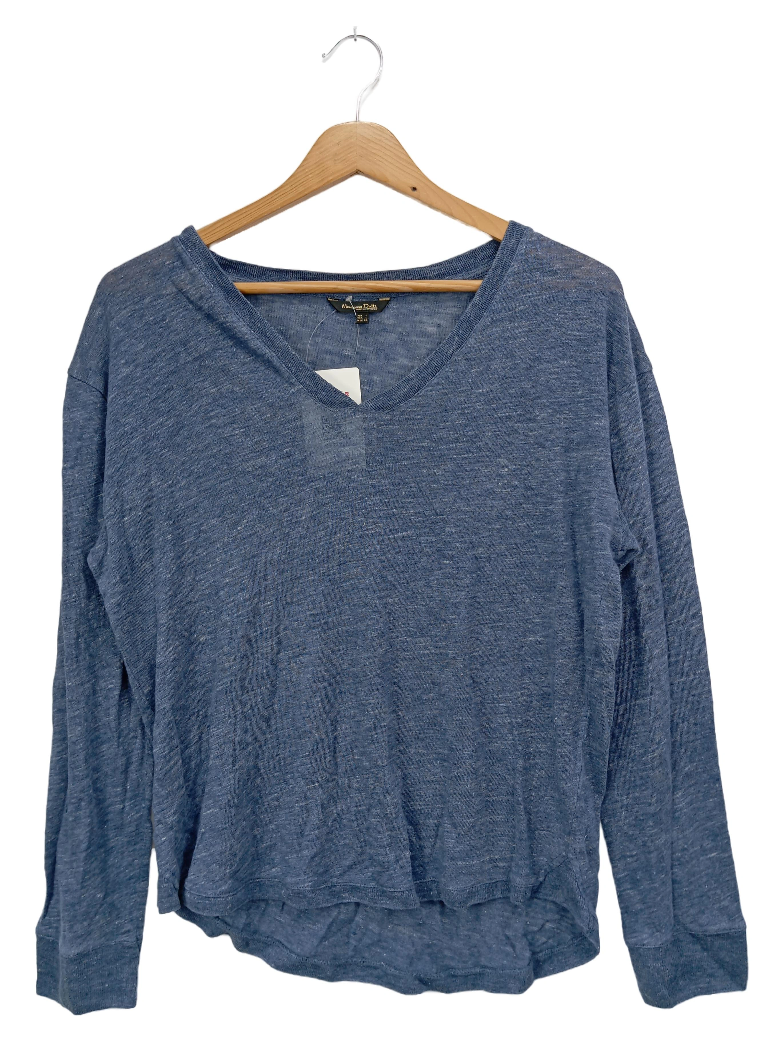 MASSIMO DUTTI Damen Pullover Gr. 42/L Blau V-Ausschnitt Viskose Casual 1
