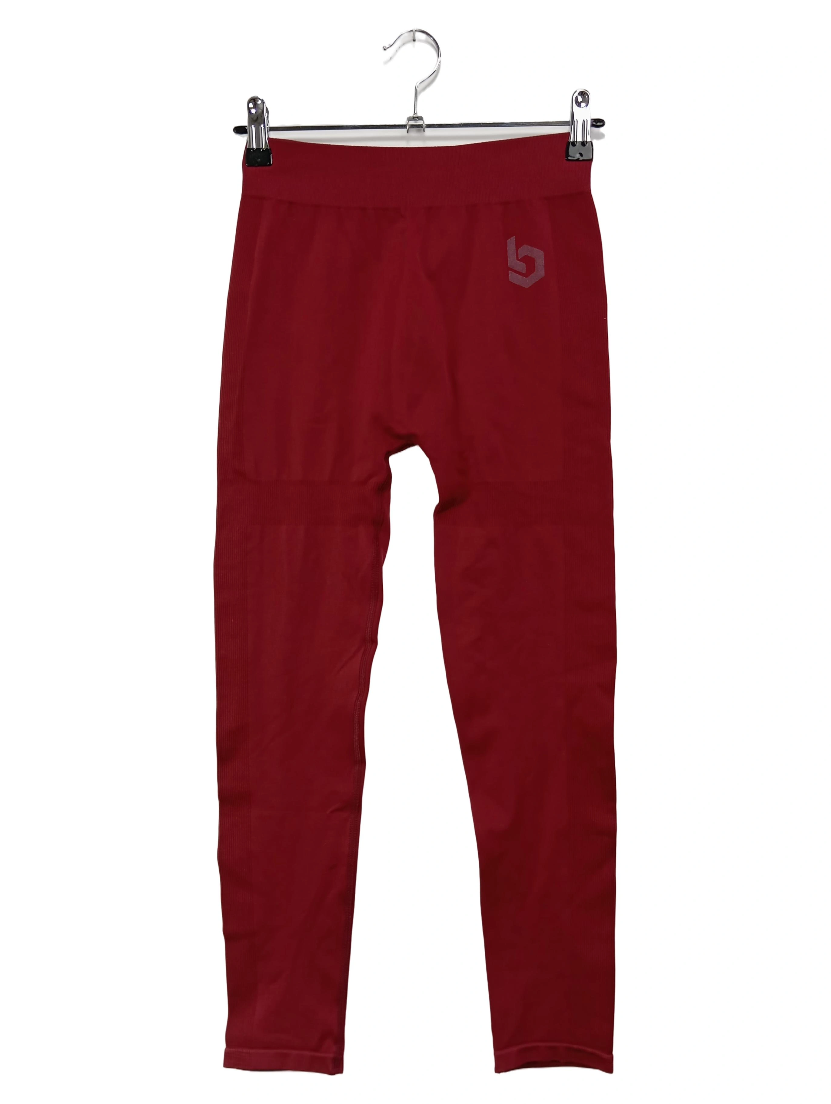 BEYOND LIMITS Damen Leggings Sportlich Rot Uni Logo-Print Gr. S 1