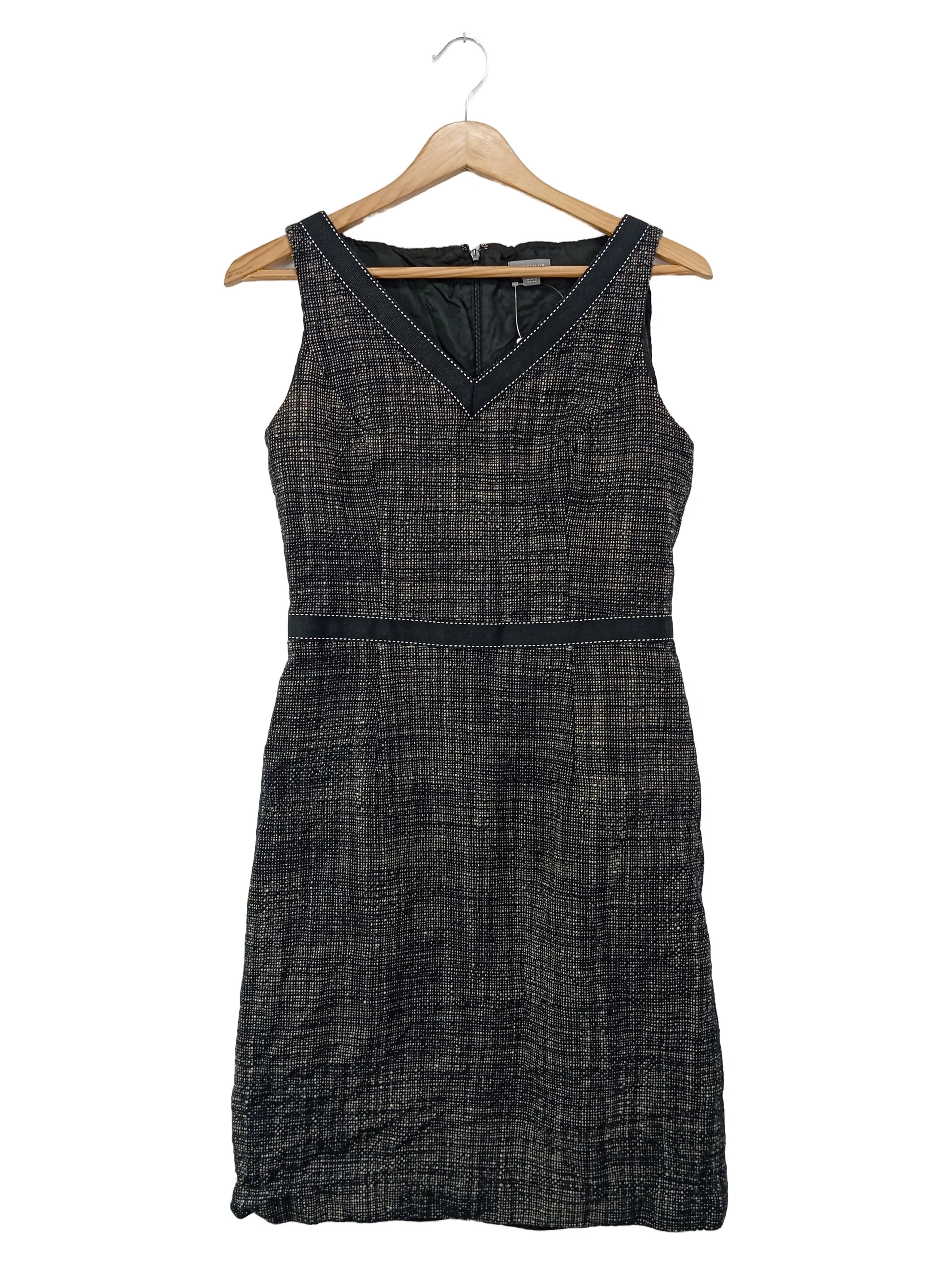 ANN TAYLOR Damen Businesskleid Gr. 34/XS Schwarz Wolle Meliert Elegant 1