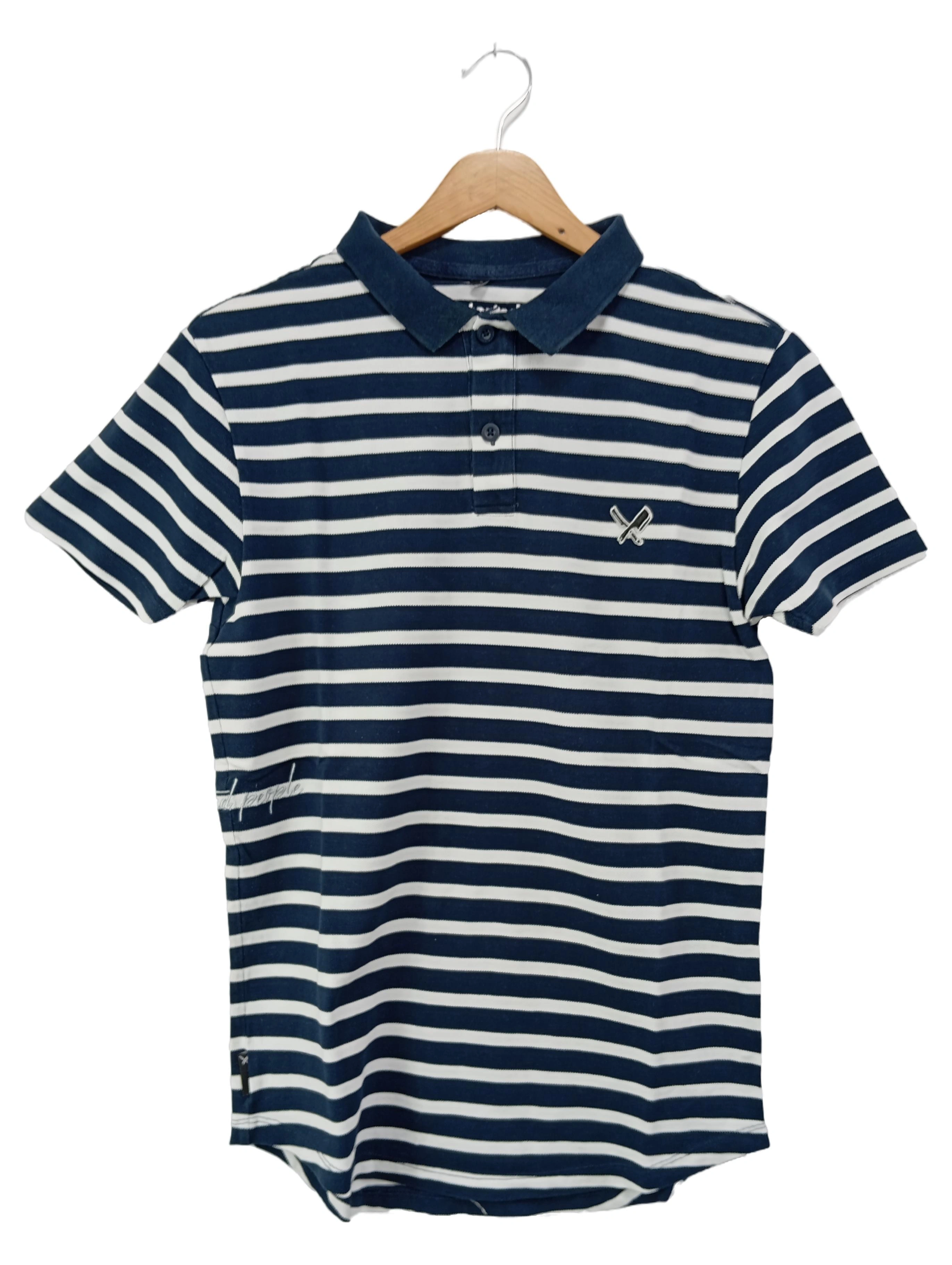 DISTORTED PEOPLE Damen Poloshirt gestreift Blau Gr. 34/XS Baumwolle Casual 1