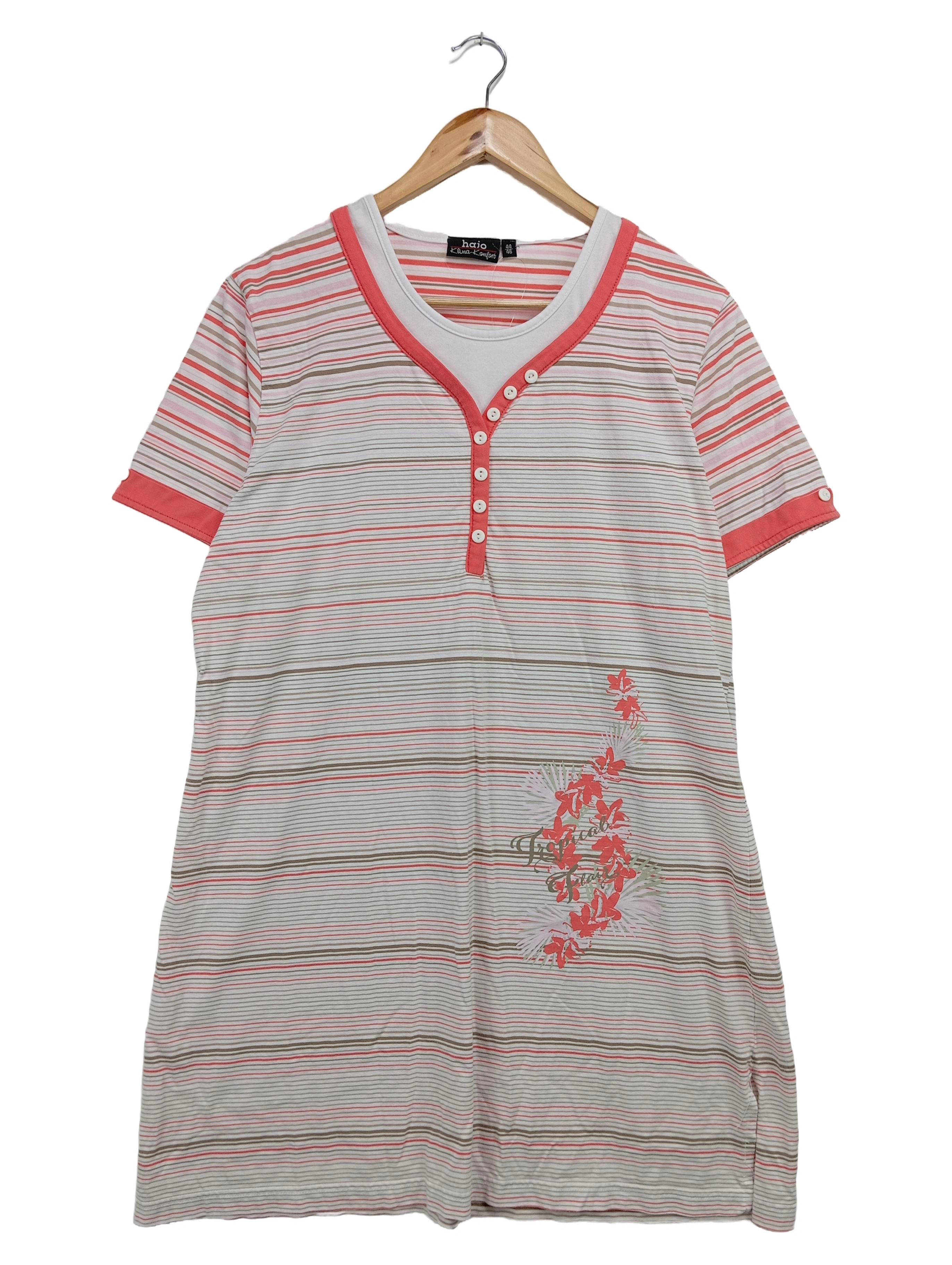 HAJO Damen Nachthemd Gr. 44/46 Mehrfarbig Gestreift Kurzarm Casual 1