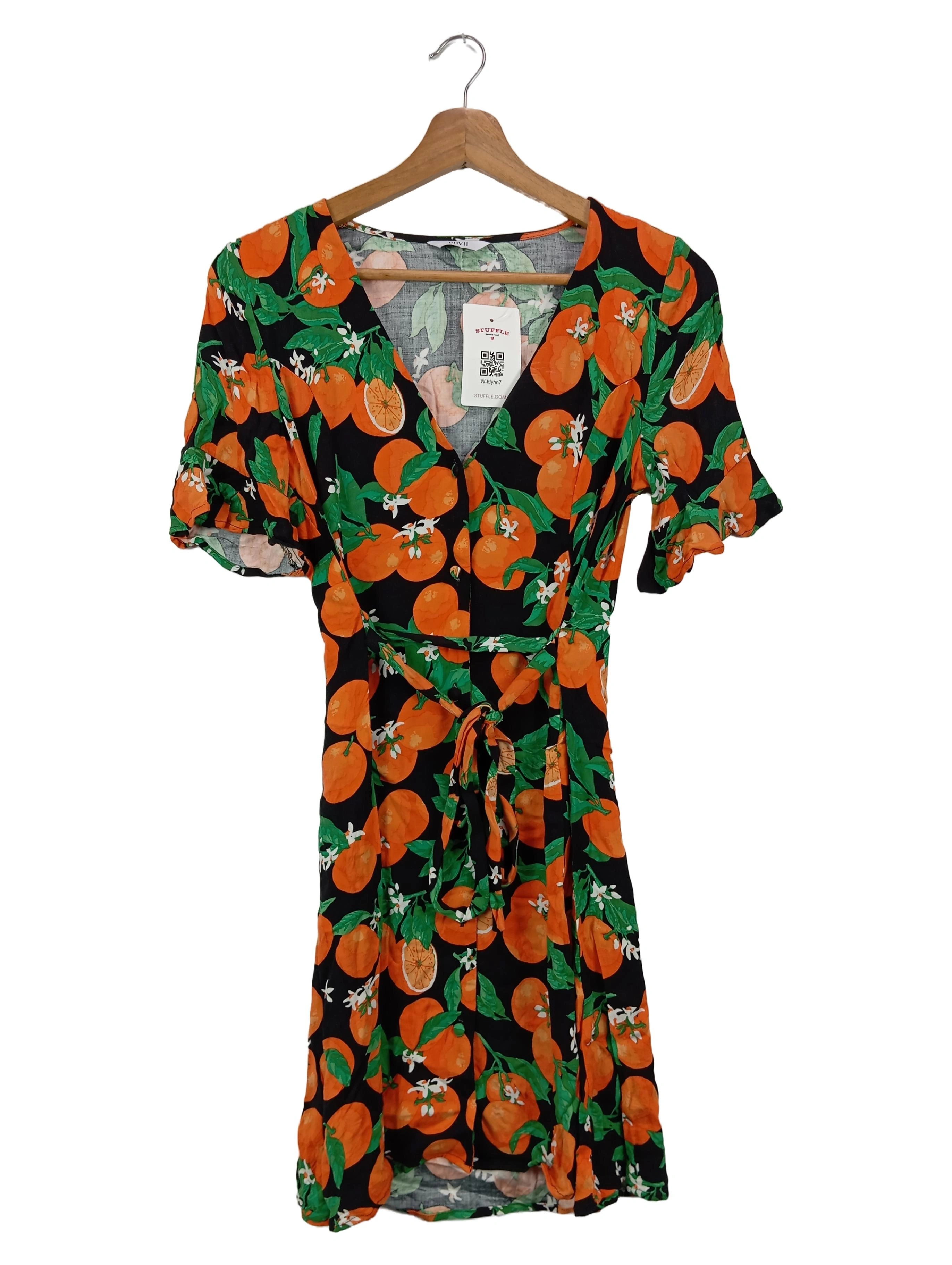 ENVII Damen Freizeitkleid Wickelkleid Gr. 34/XS Mehrfarbig Orangen Print 1
