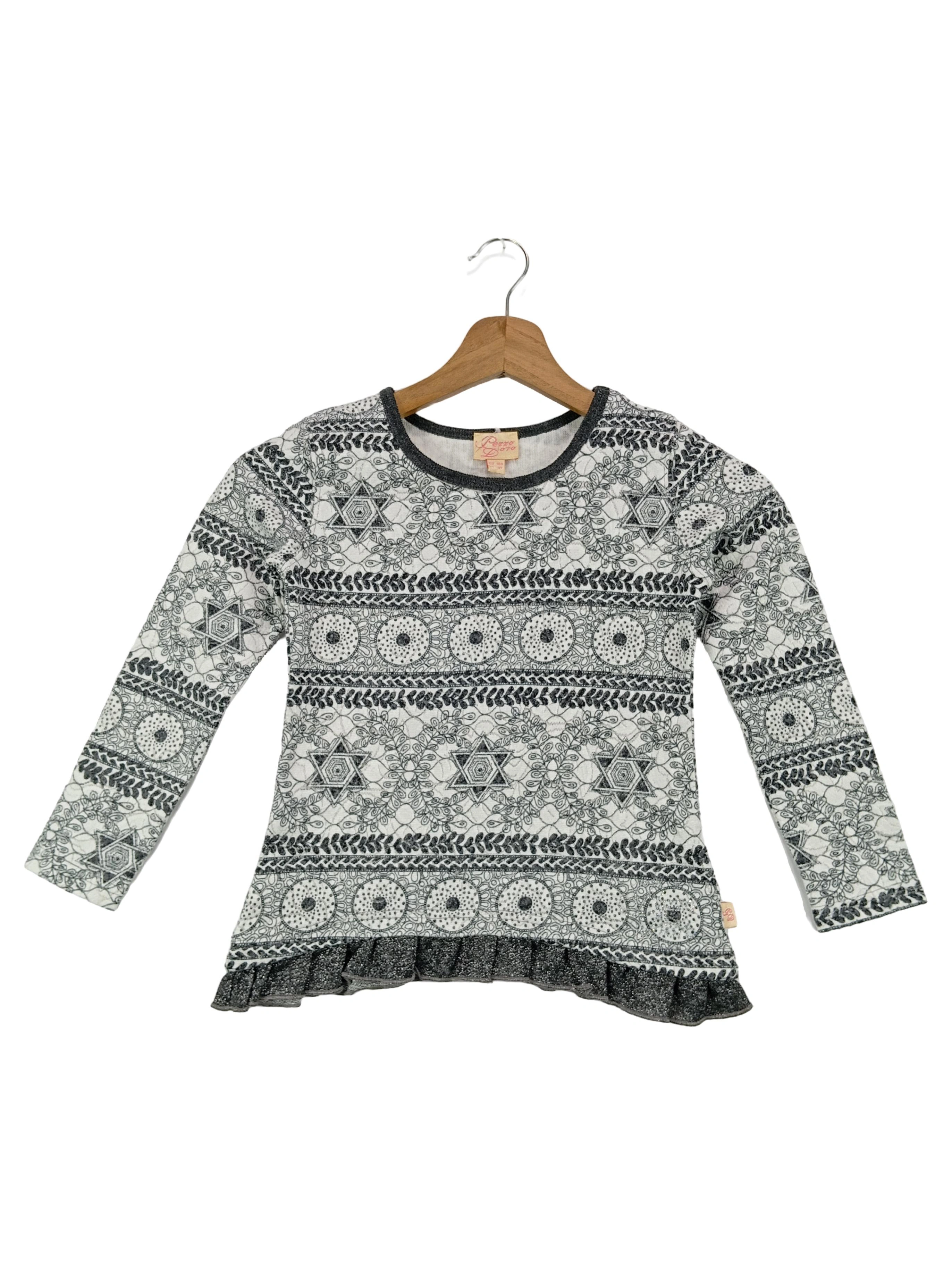 PEZZO DORO Pullover Mädchen Gr. 104/XS Grau Grafisch Bohemian Langarm 1