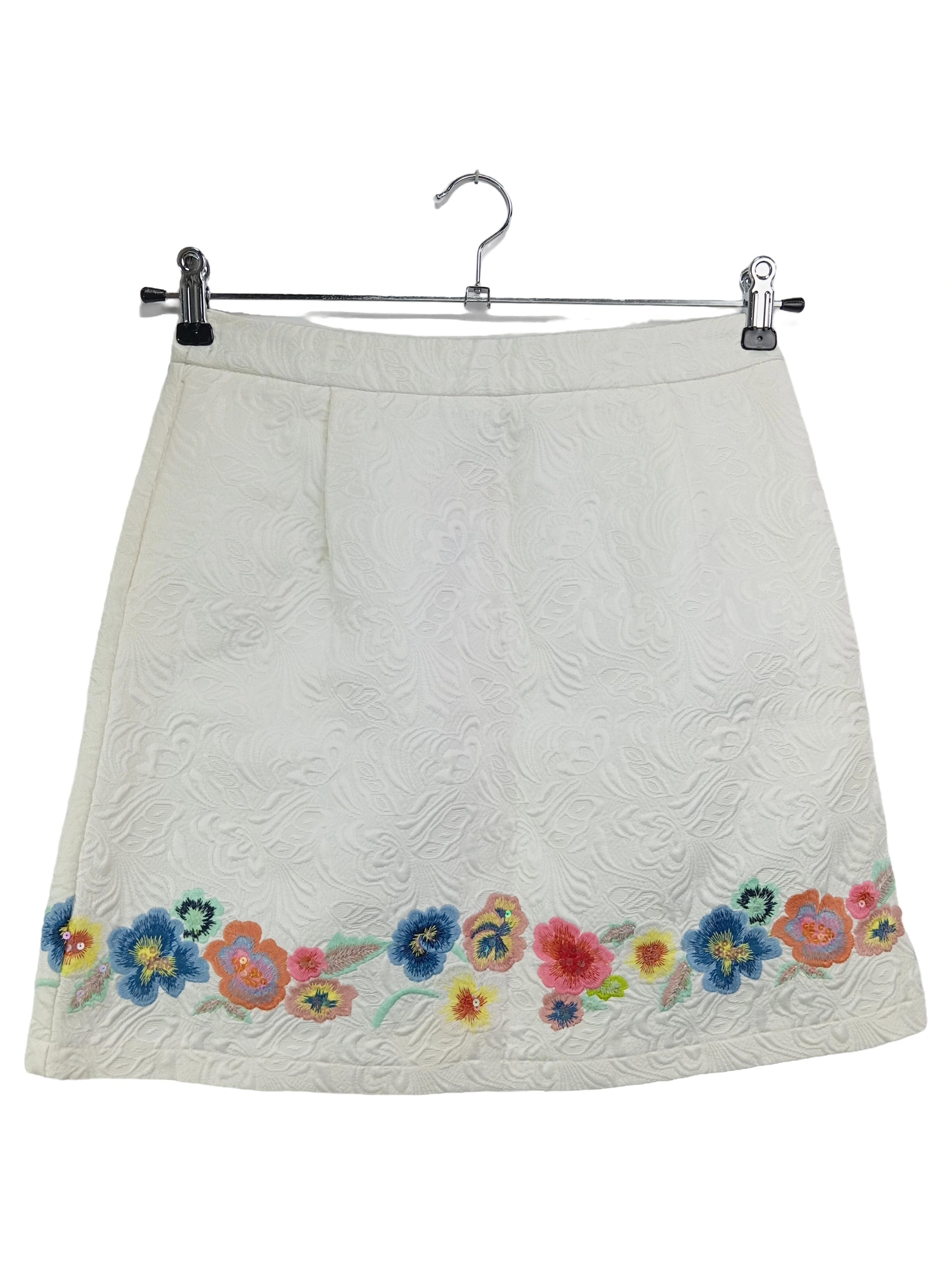 BLUGIRL BLUMARINE Minirock Damen 34/XS Weiß Florales Muster Stickerei Bohemian 1