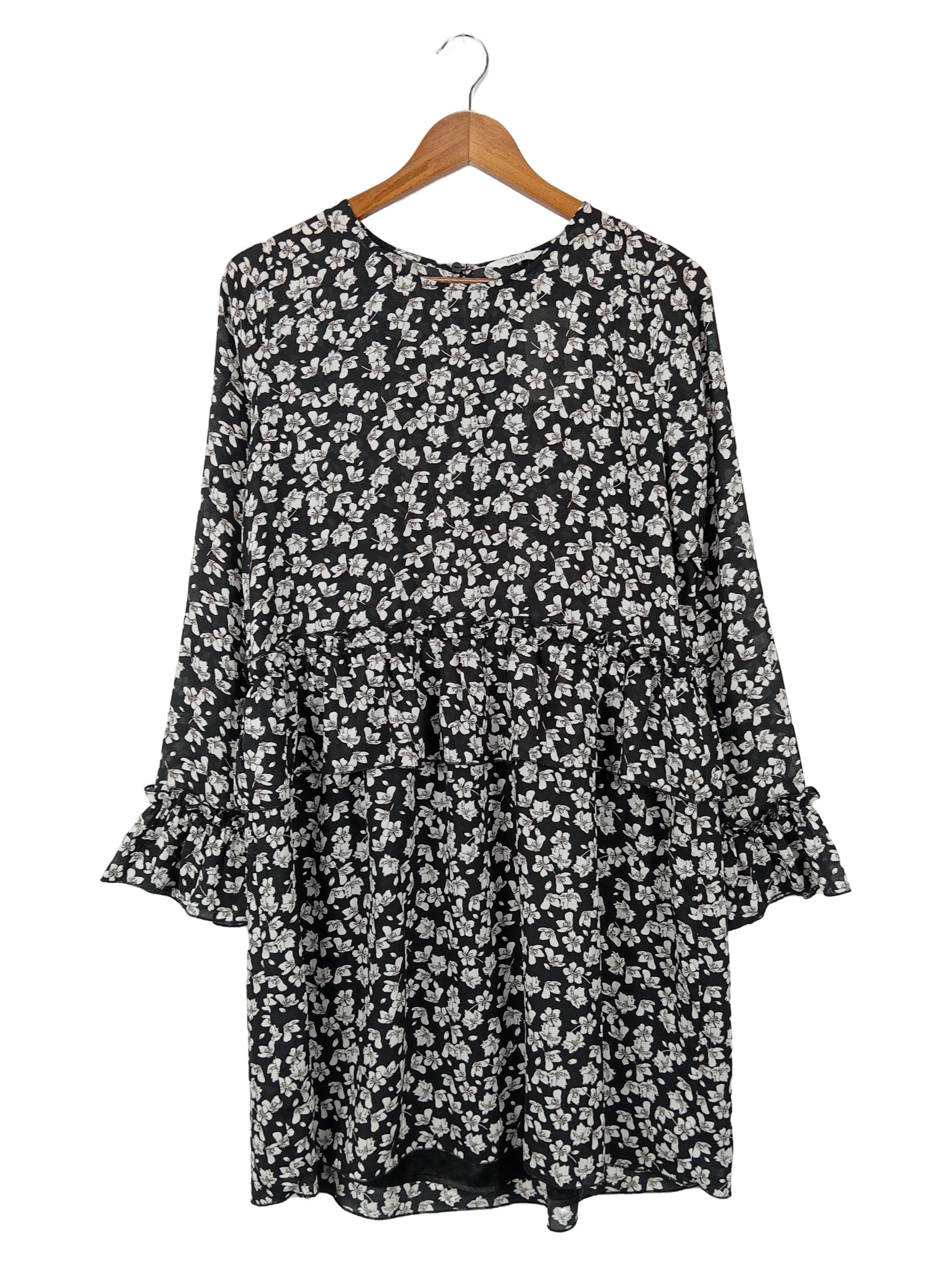 ENVII Damen Freizeitkleid Gr. 38/M Schwarz Floral Rüschen Polyester 1