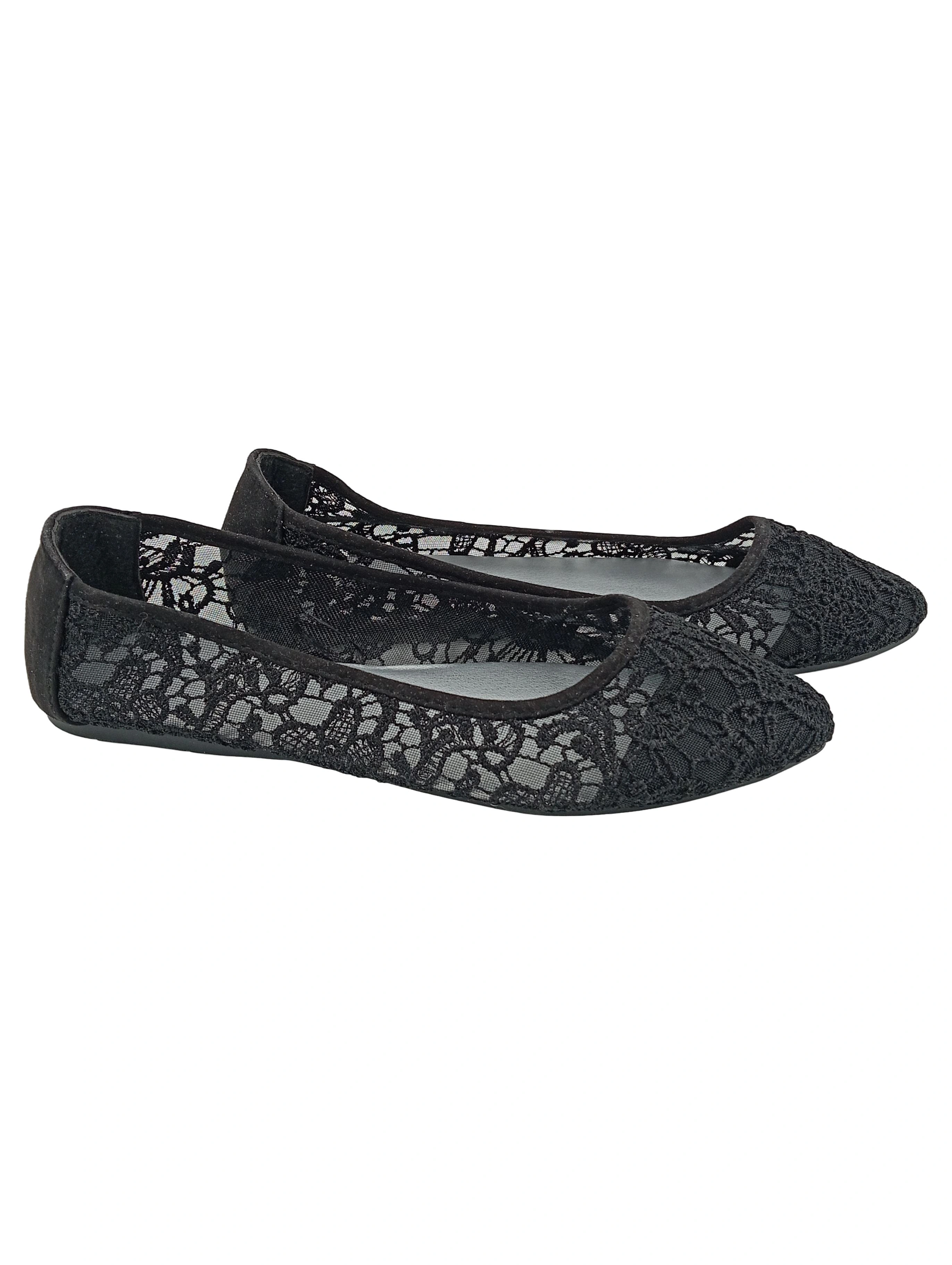 LASCANA Damen Ballerinas Gr. 38 Schwarz Spitze Elegant Slip-On 1