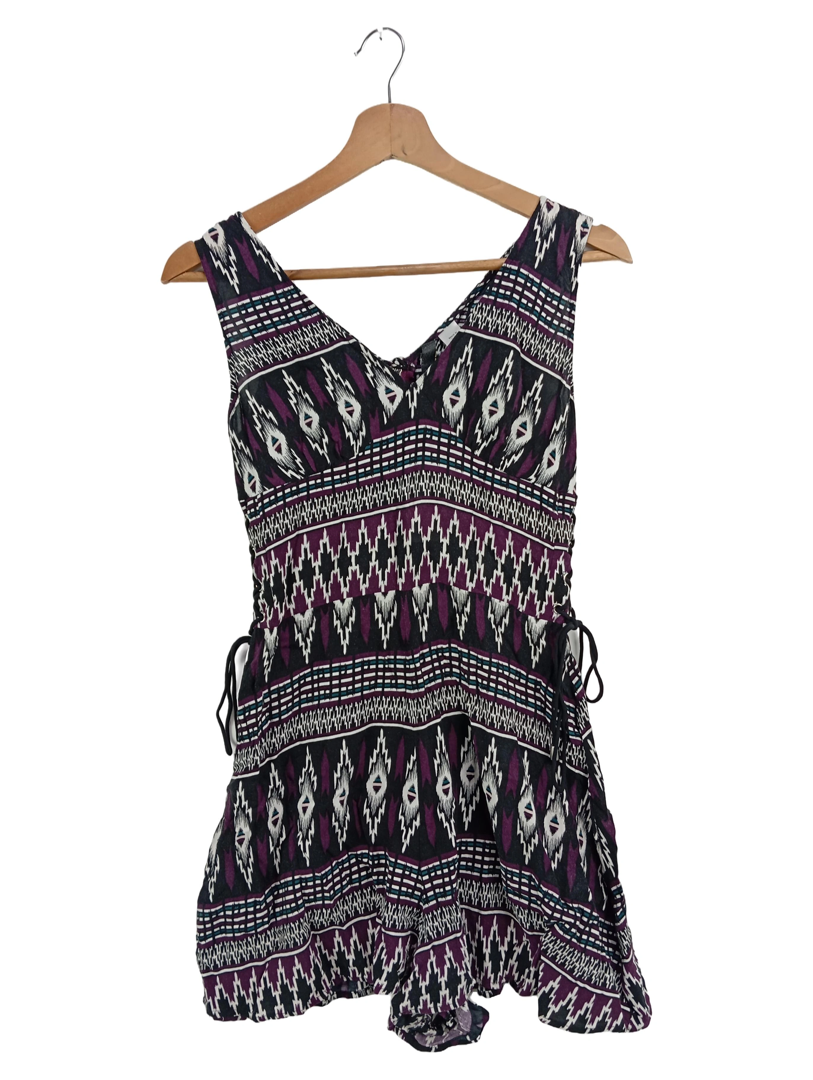 Markenlos Damen Freizeitkleid Gr. 36/S Mehrfarbig Bohemian Ethno Muster 1