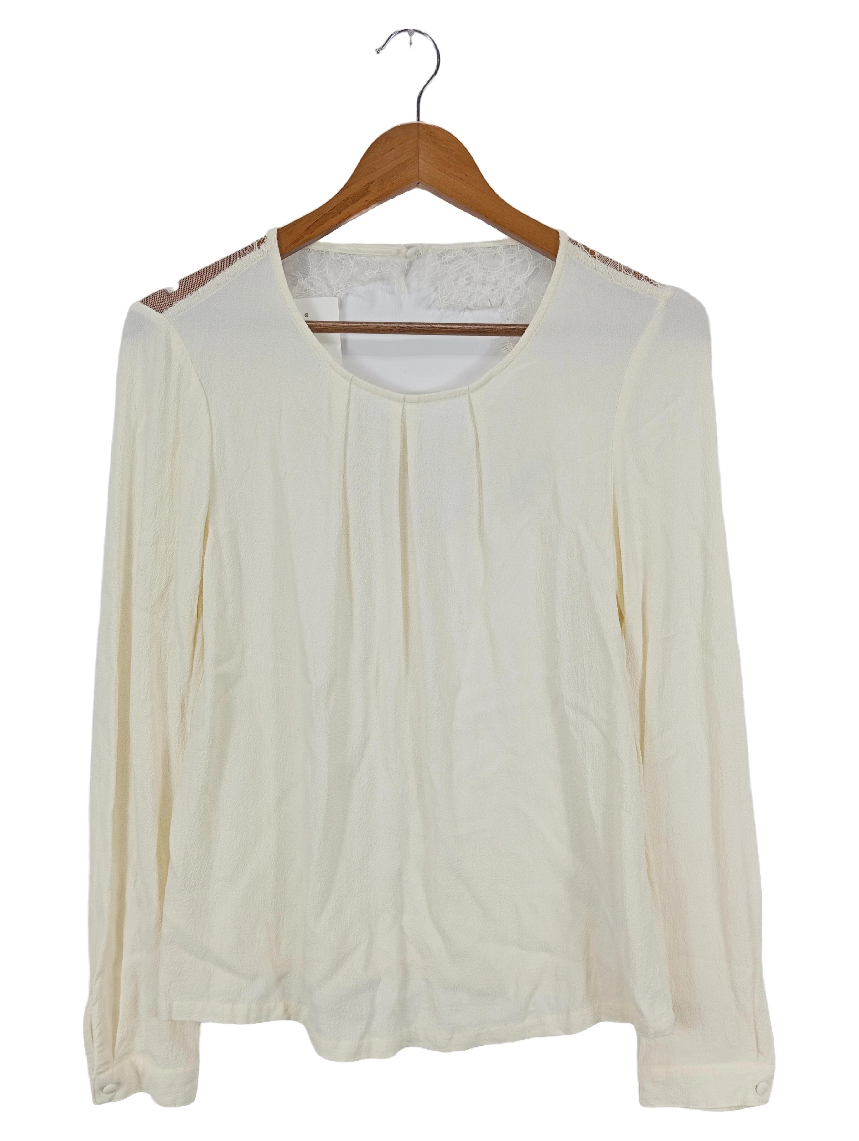 MINIMUM Damen Bluse Gr. 36;S Beige Elegant Spitze Langarm 1