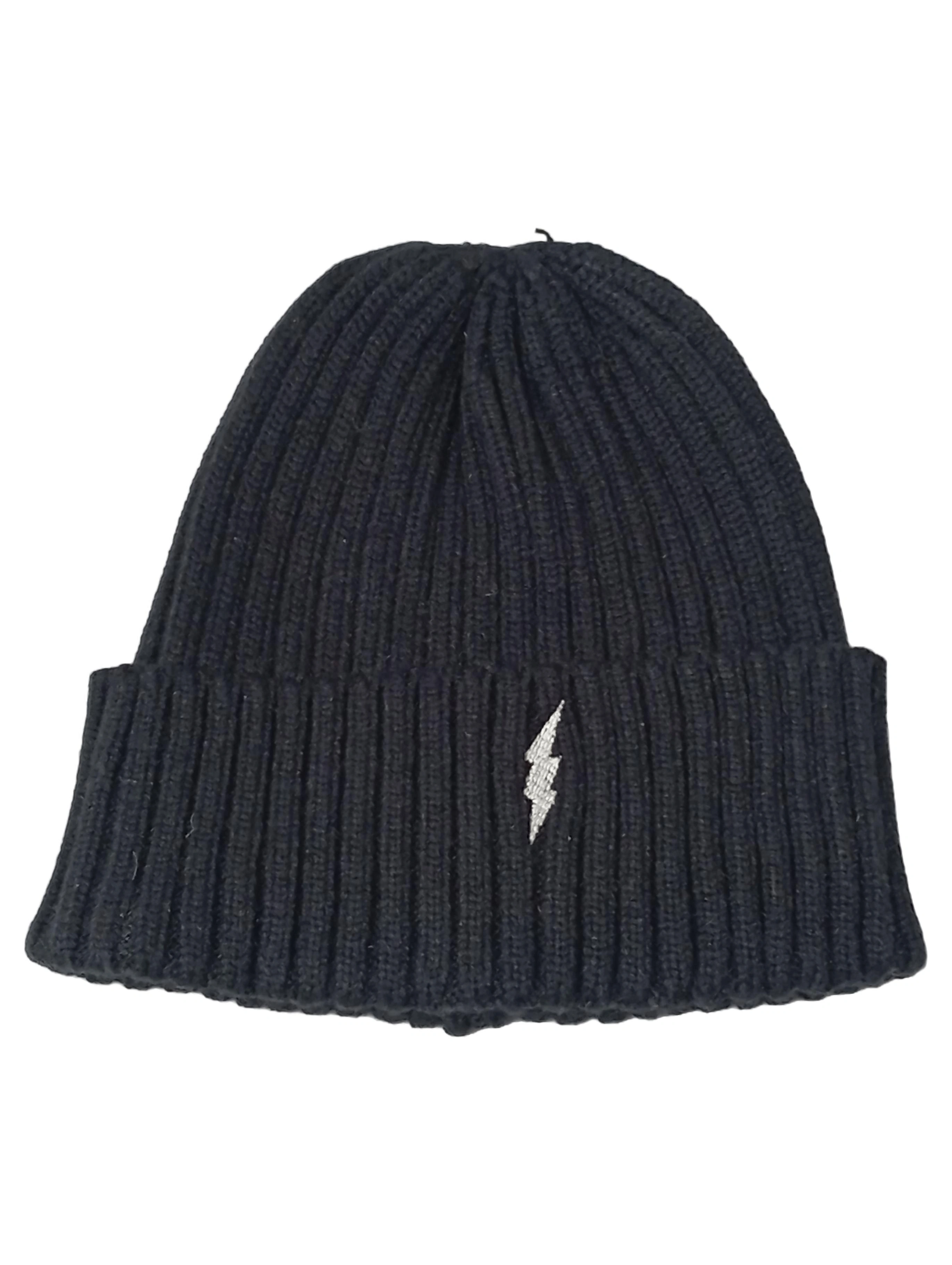 Sofie Schnoor Mädchen Mütze Beanie Schwarz Rippstrick Blitz-Logo Kinder 1